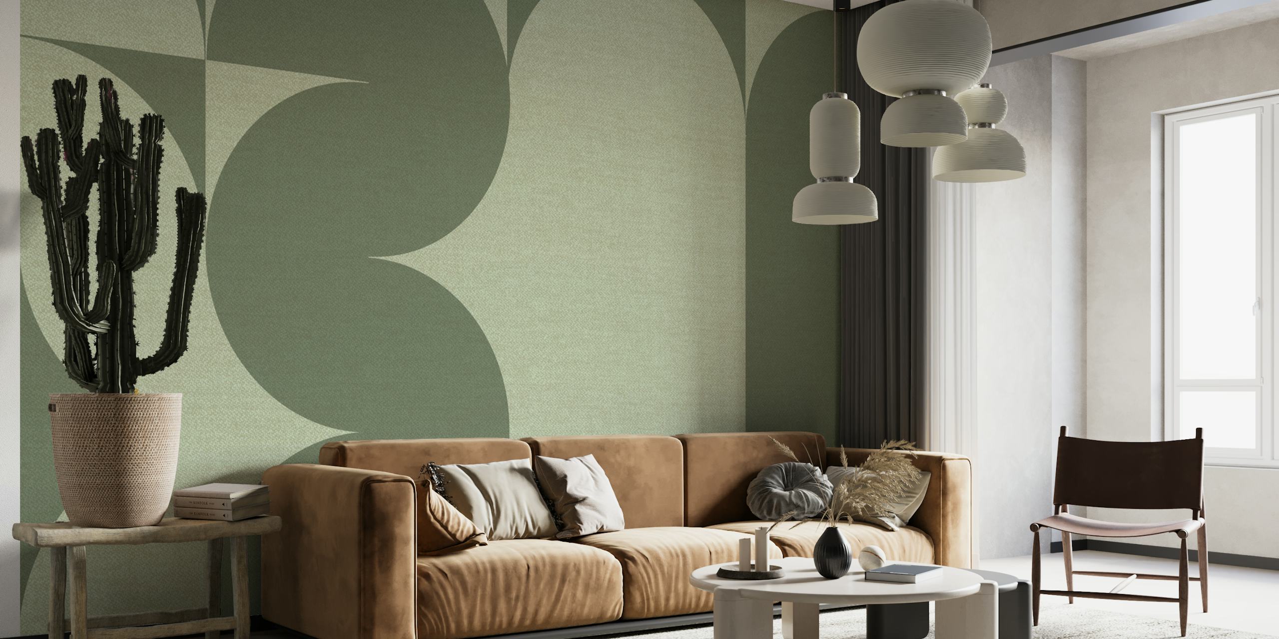 Geometric shapes in green and muted tones wallpaper