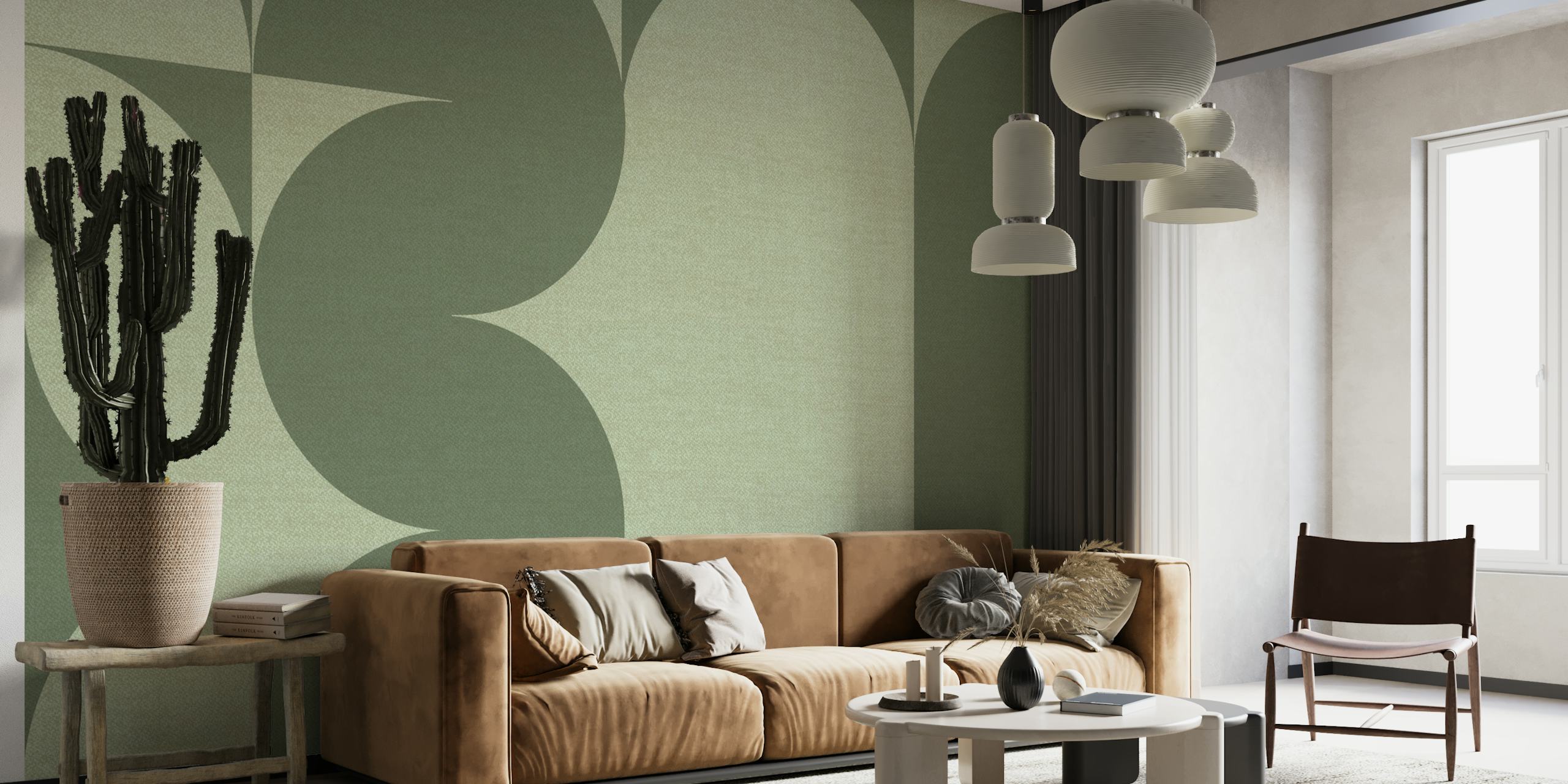 Mid-Century Linen Collage wall mural with abstract geometric pattern in soothing hues.