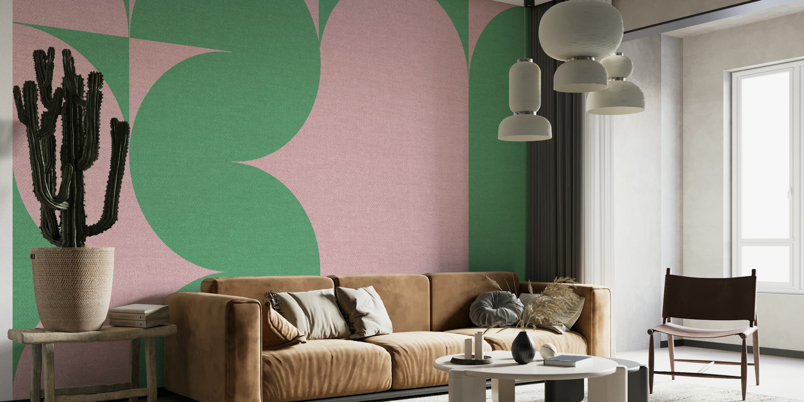 Geometric design in pink and green shapes wallpaper