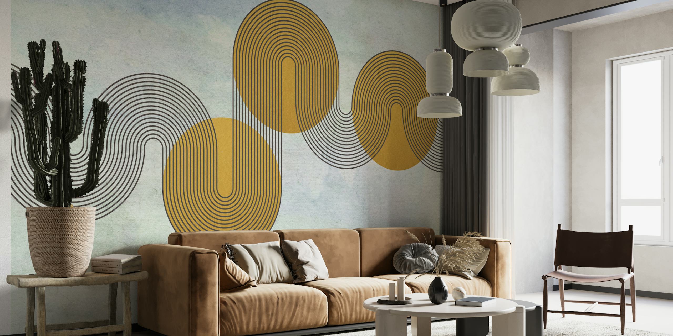 Elegante mural japonés de ondas de papel de acuarela con un tranquilo patrón de ondas y textura de acuarela