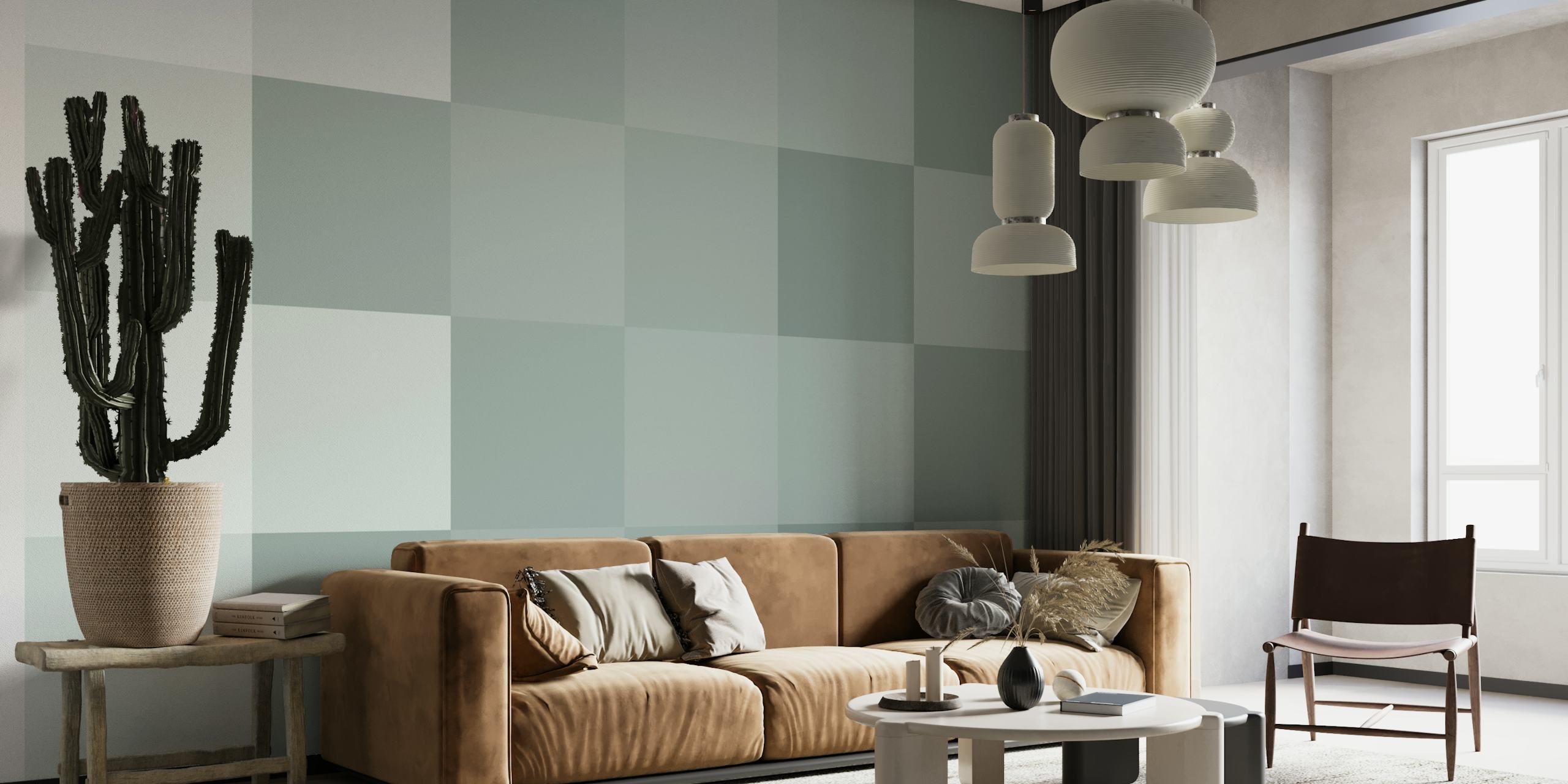 Sage Green Checkerboard Mönster Tapet