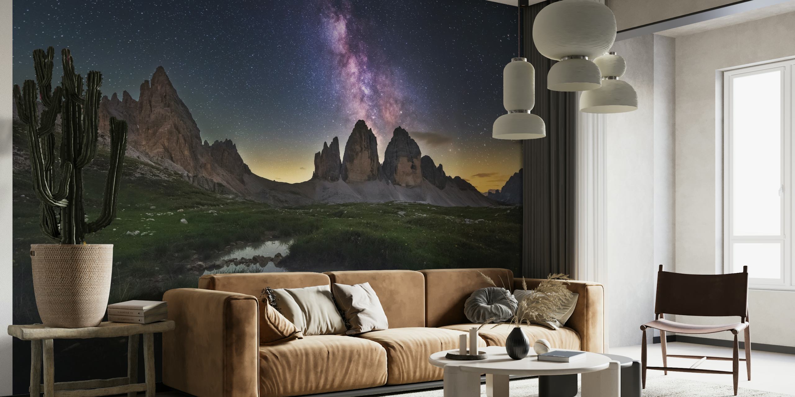 Tre Cime di Lavaredo wall mural showing majestic Italian Alps under a starry night sky