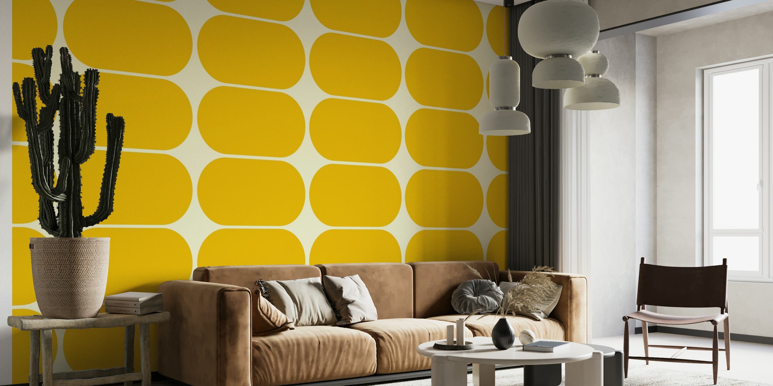 Yellow Mid-Century Pebbles Abstract Vintage wallpaper