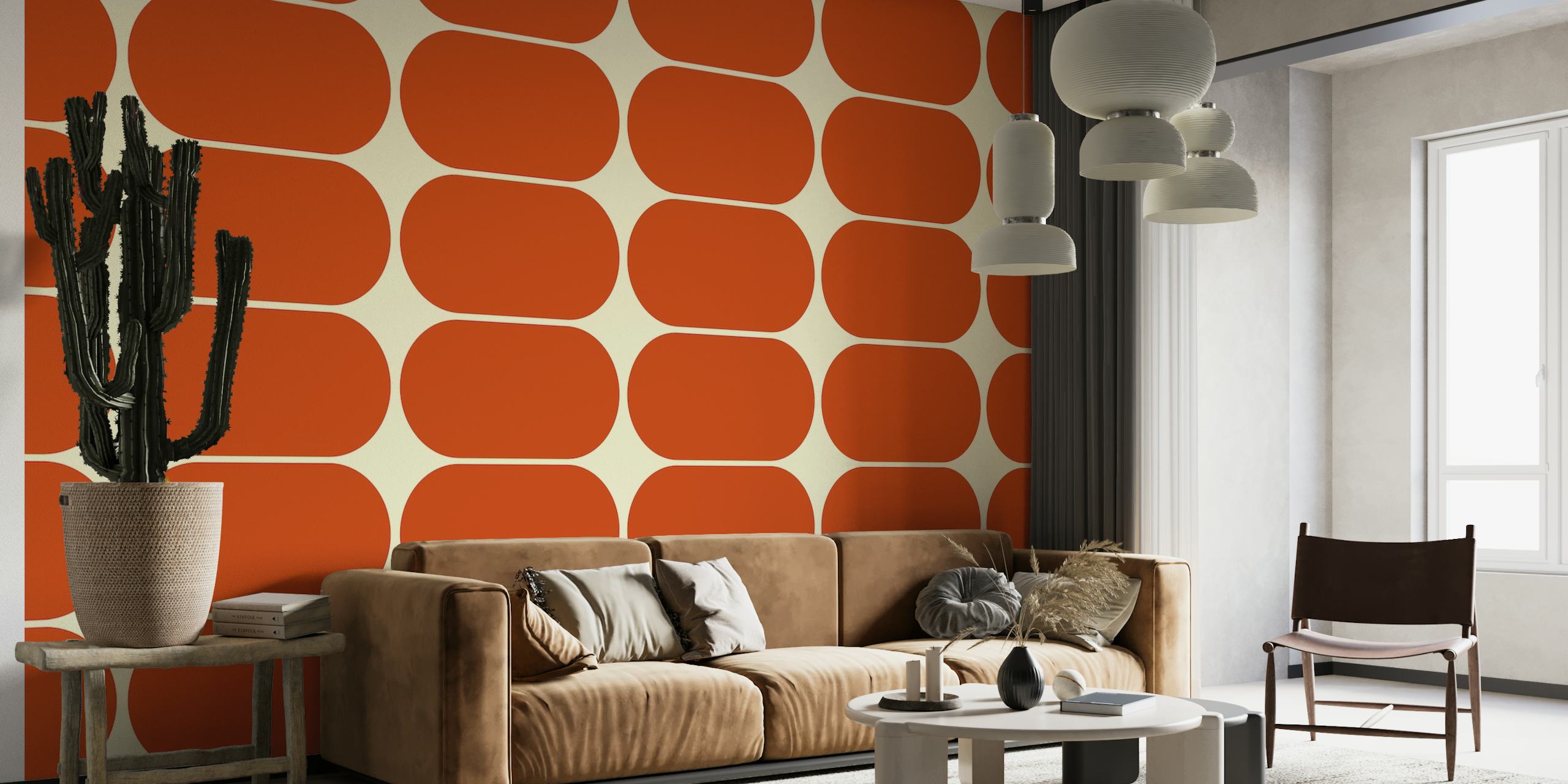 Retro red and beige rounded pebbles abstract pattern for wall mural