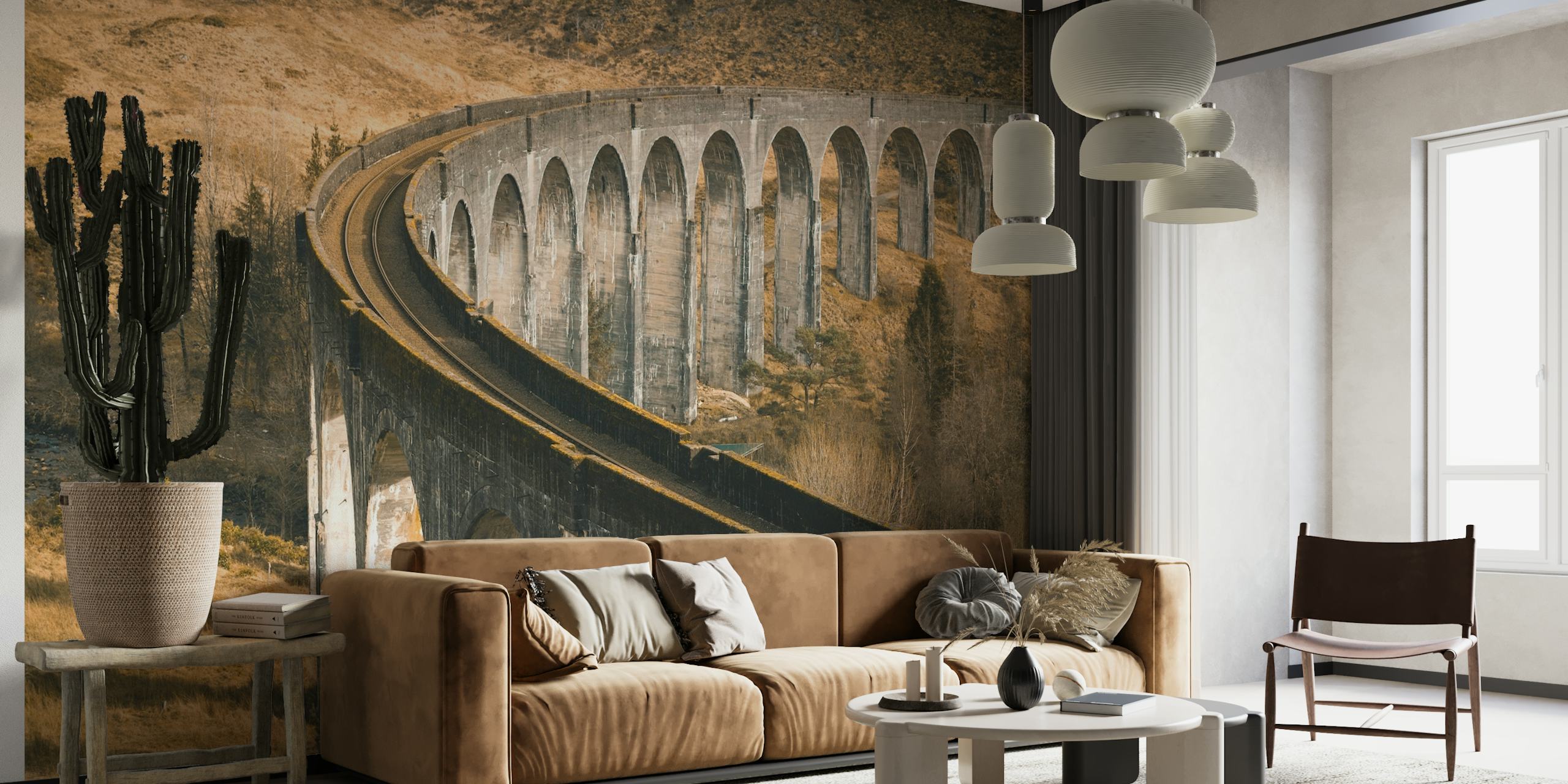 Historic Scottish viaduct in a rugged landscape wall mural