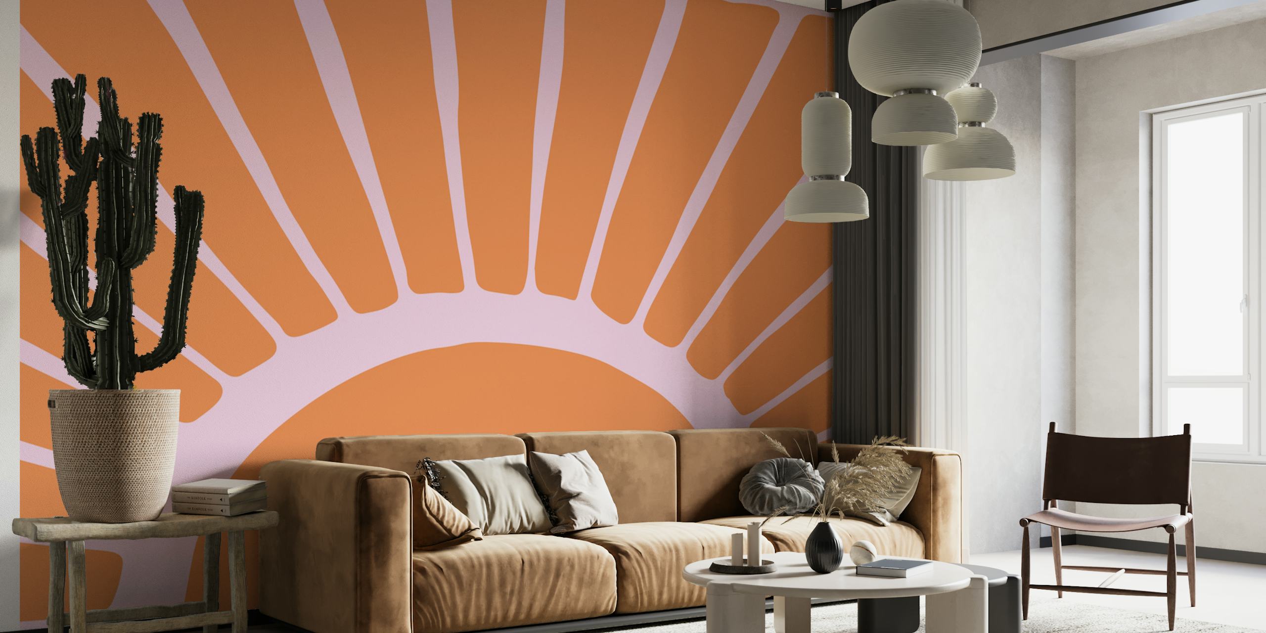 Abstract sun shape with orange and pink rays wallpaper