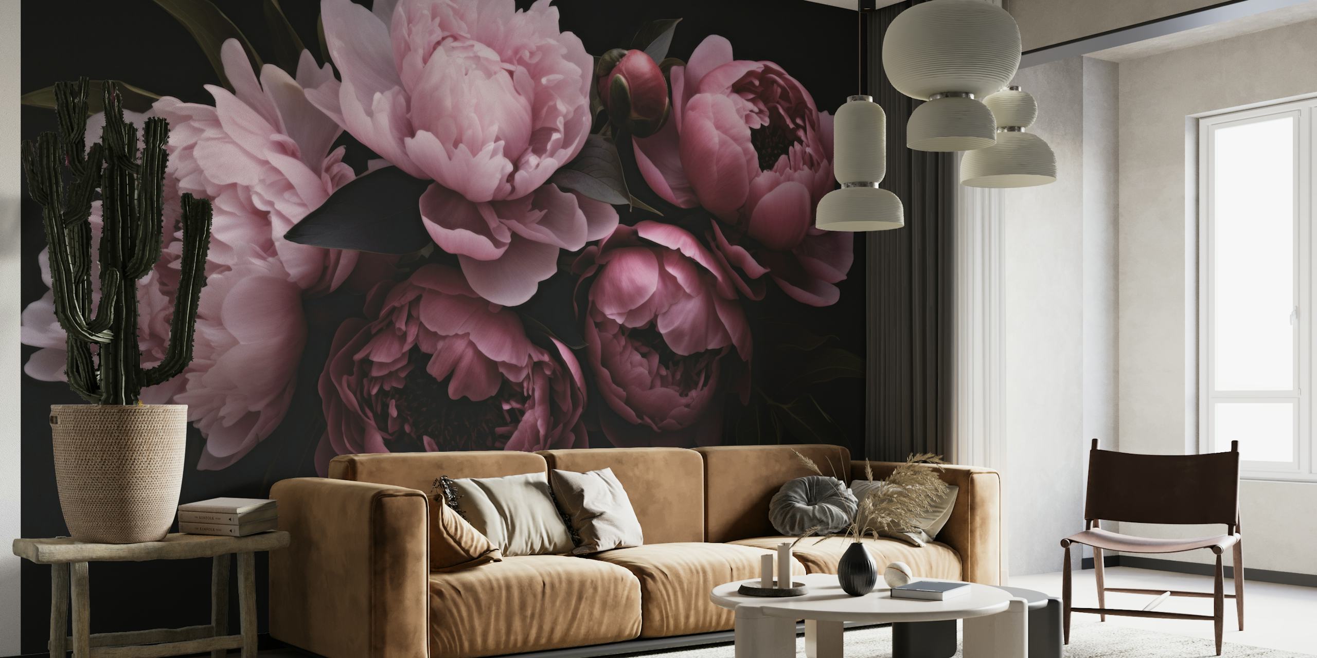Moody pink peonie flowers design