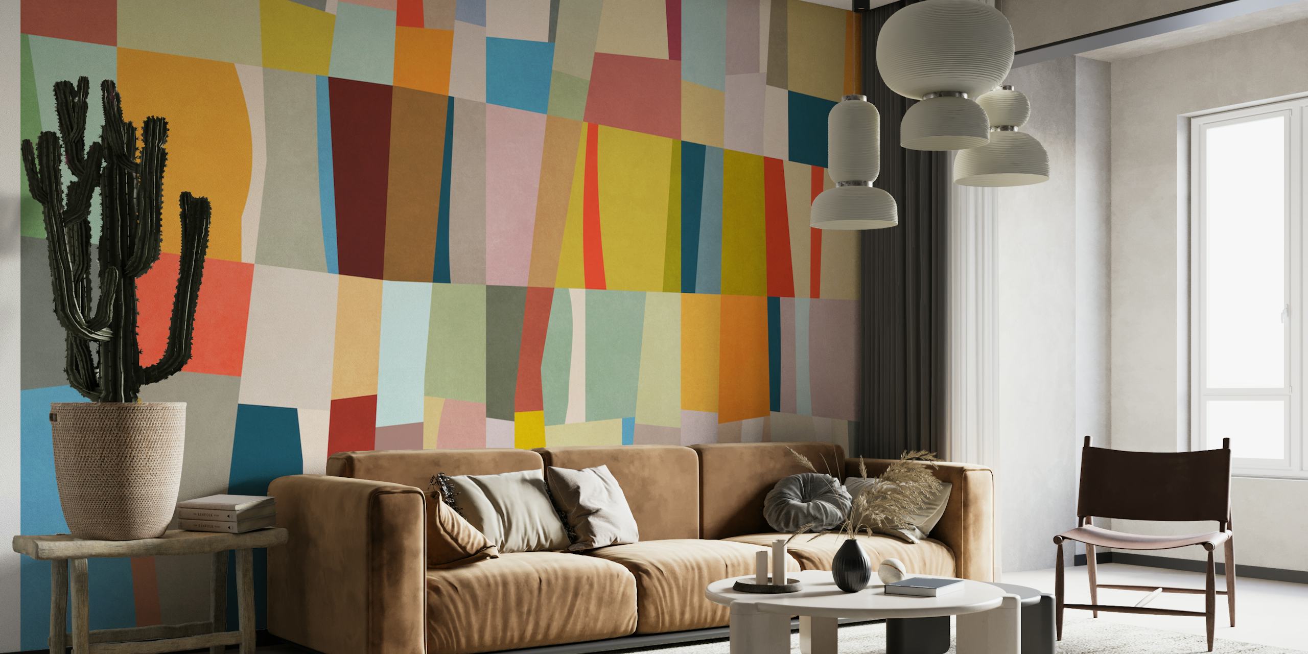 Colorful geometric pattern wallpaper with abstract shapes