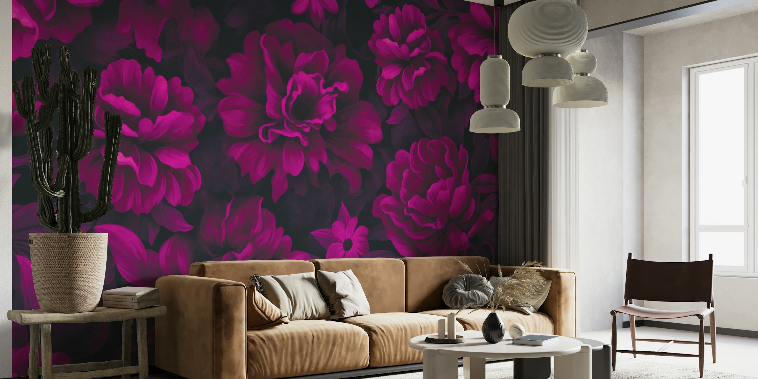 Luxury floral wallpaper with pink flowers