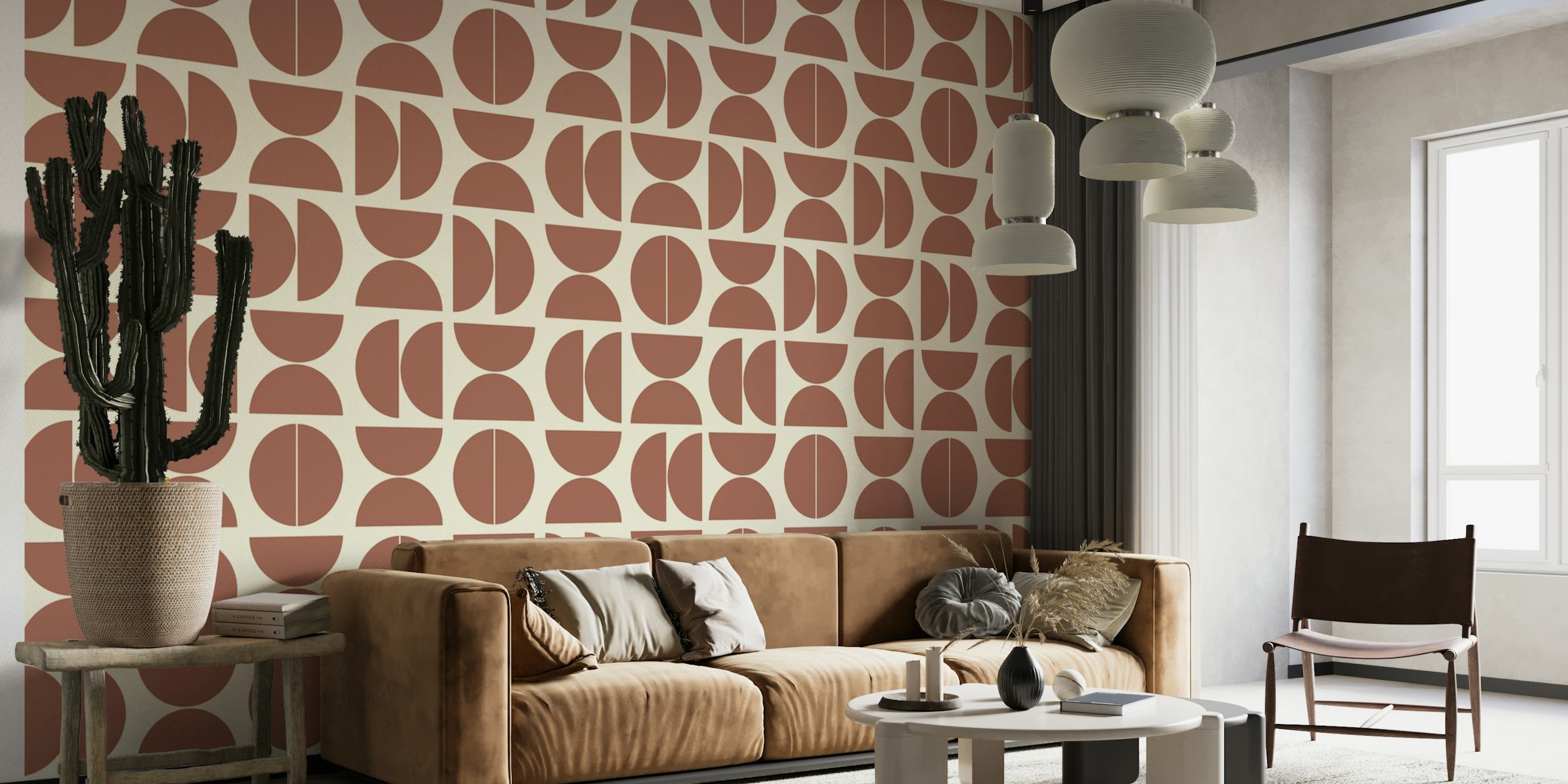 Vintage Abstract Geometry Pattern Cream Rust wallpaper | Happywall