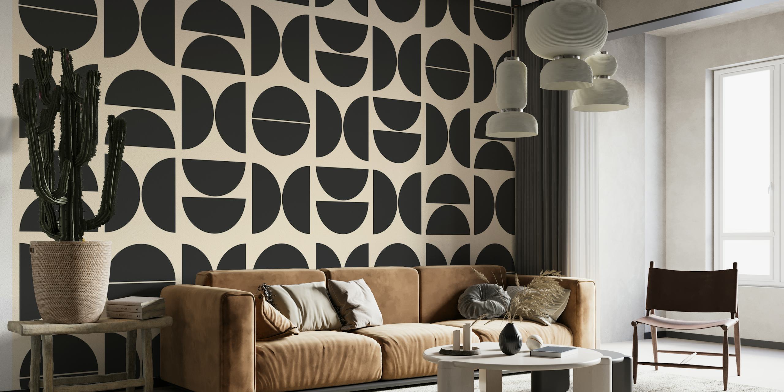 Geometric black and white pattern wallpaper in Bauhaus style