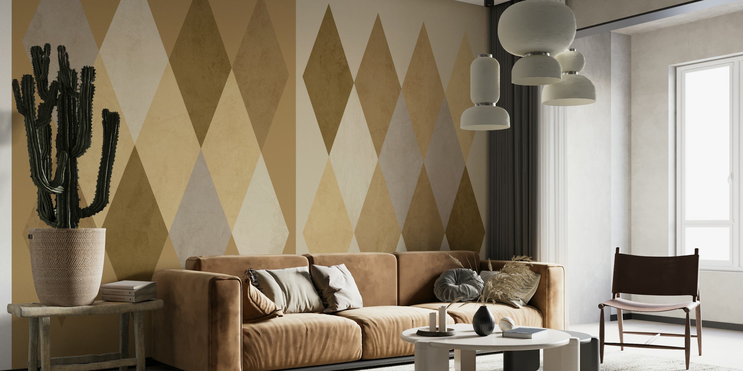 Modern Geometry 2 wall mural with earth-toned geometric patterns