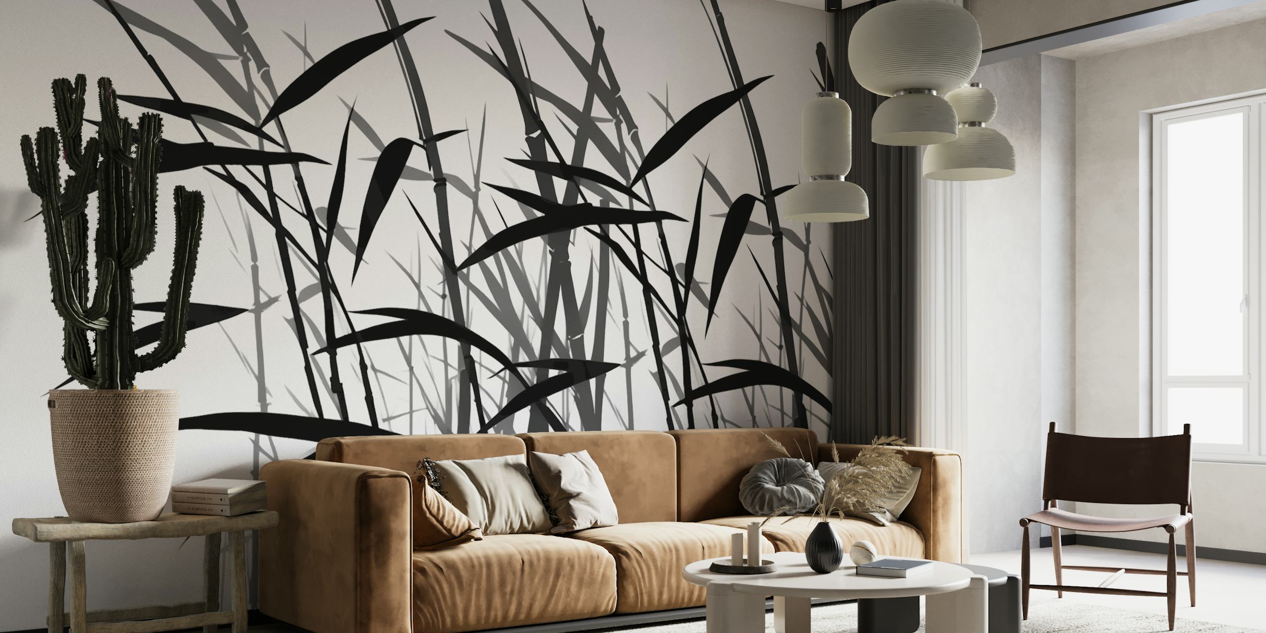 Black bamboo grass silhouette on white background wallpaper