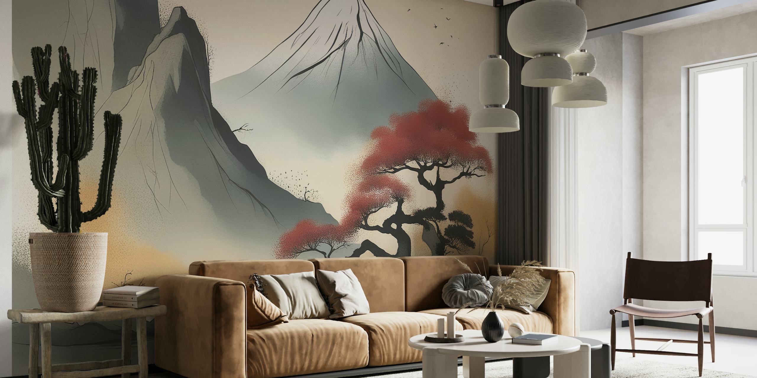 Peaceful Japandi Zen Art tapetti huoneessa