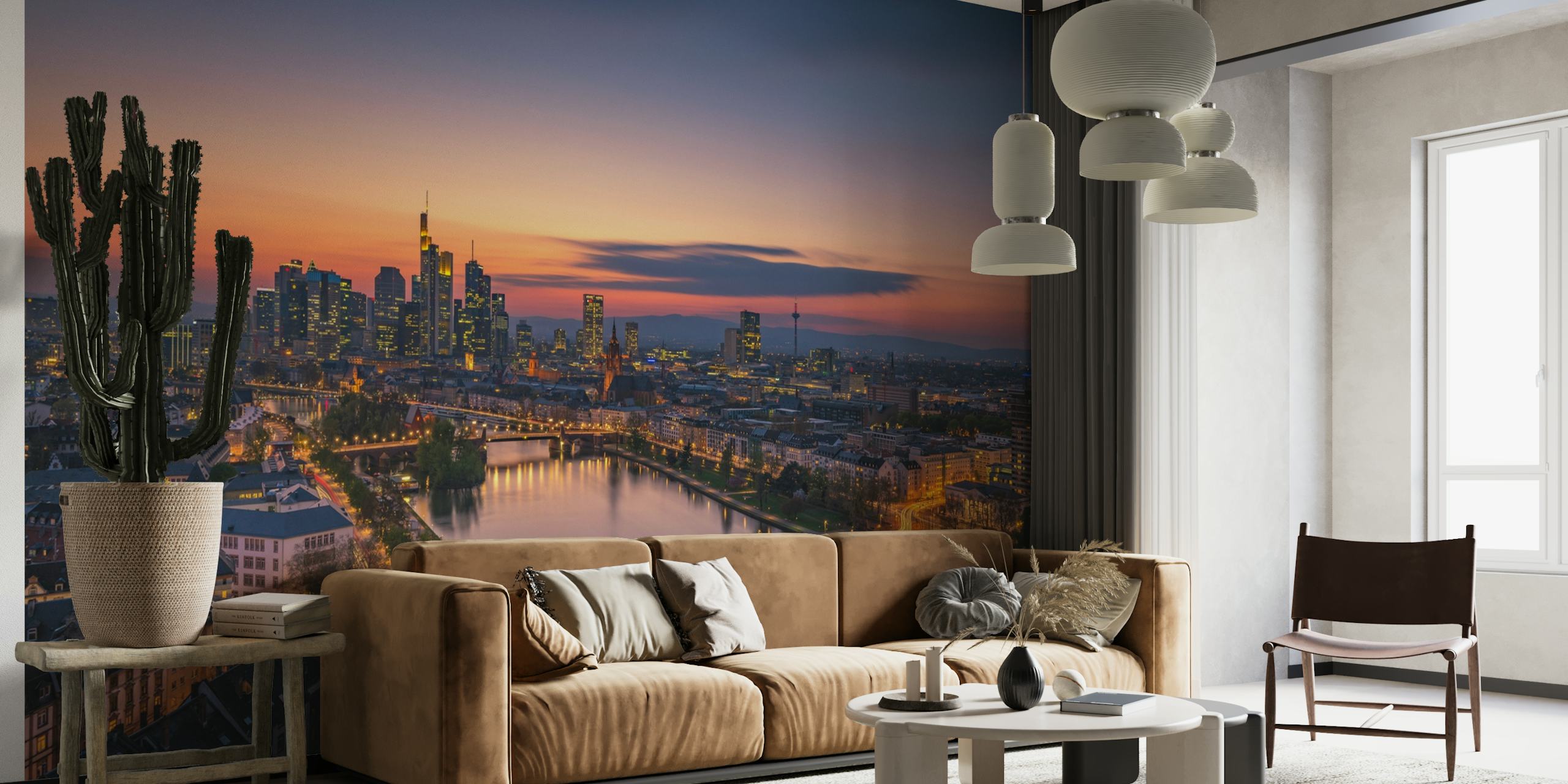 Frankfurt Skyline at sunset wallpaper