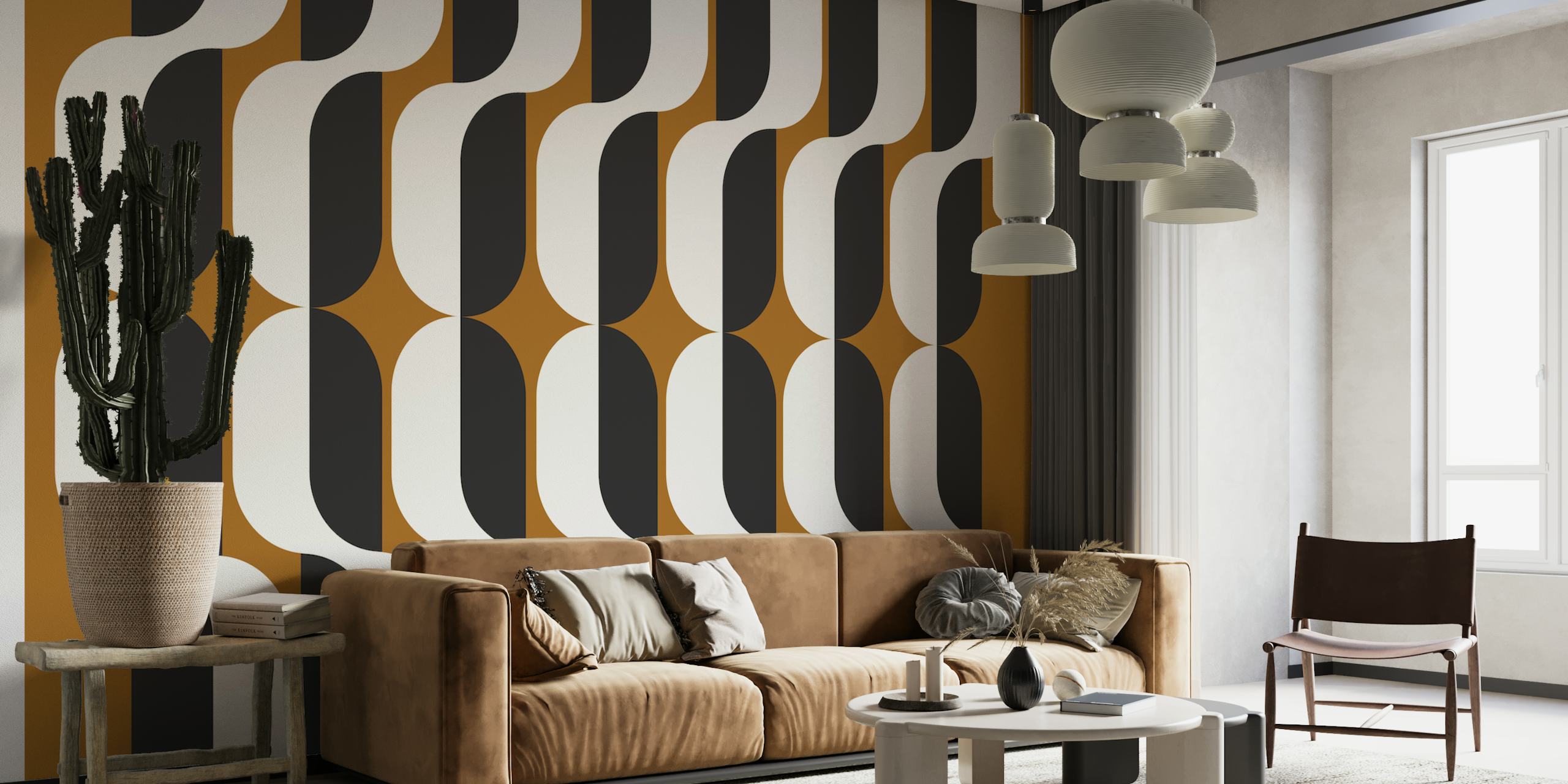 Vintage Abstract Wave Geometry wallpaper in a room