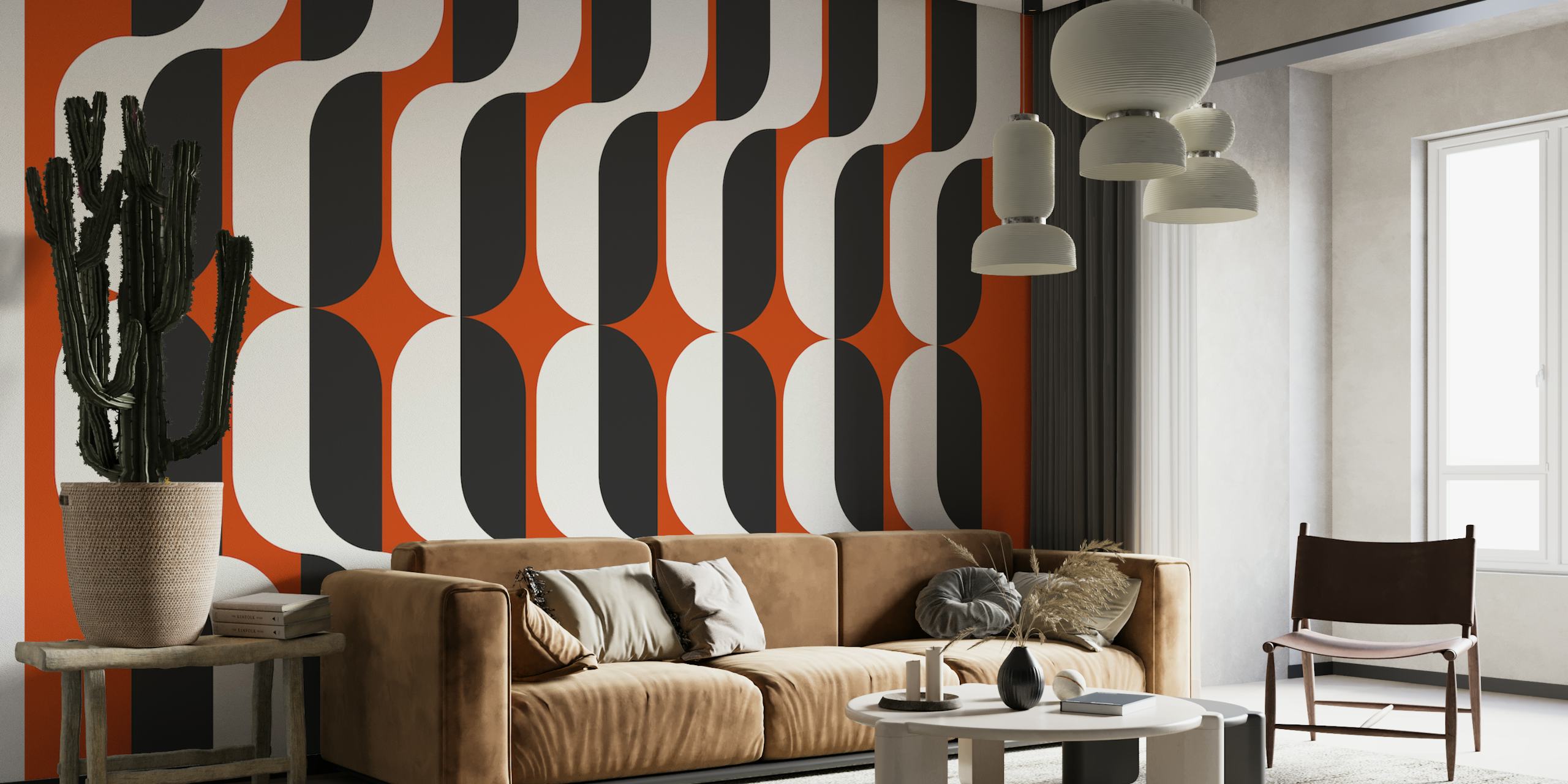 Papel pintado Vintage Abstract Bauhaus Wave en una habitación