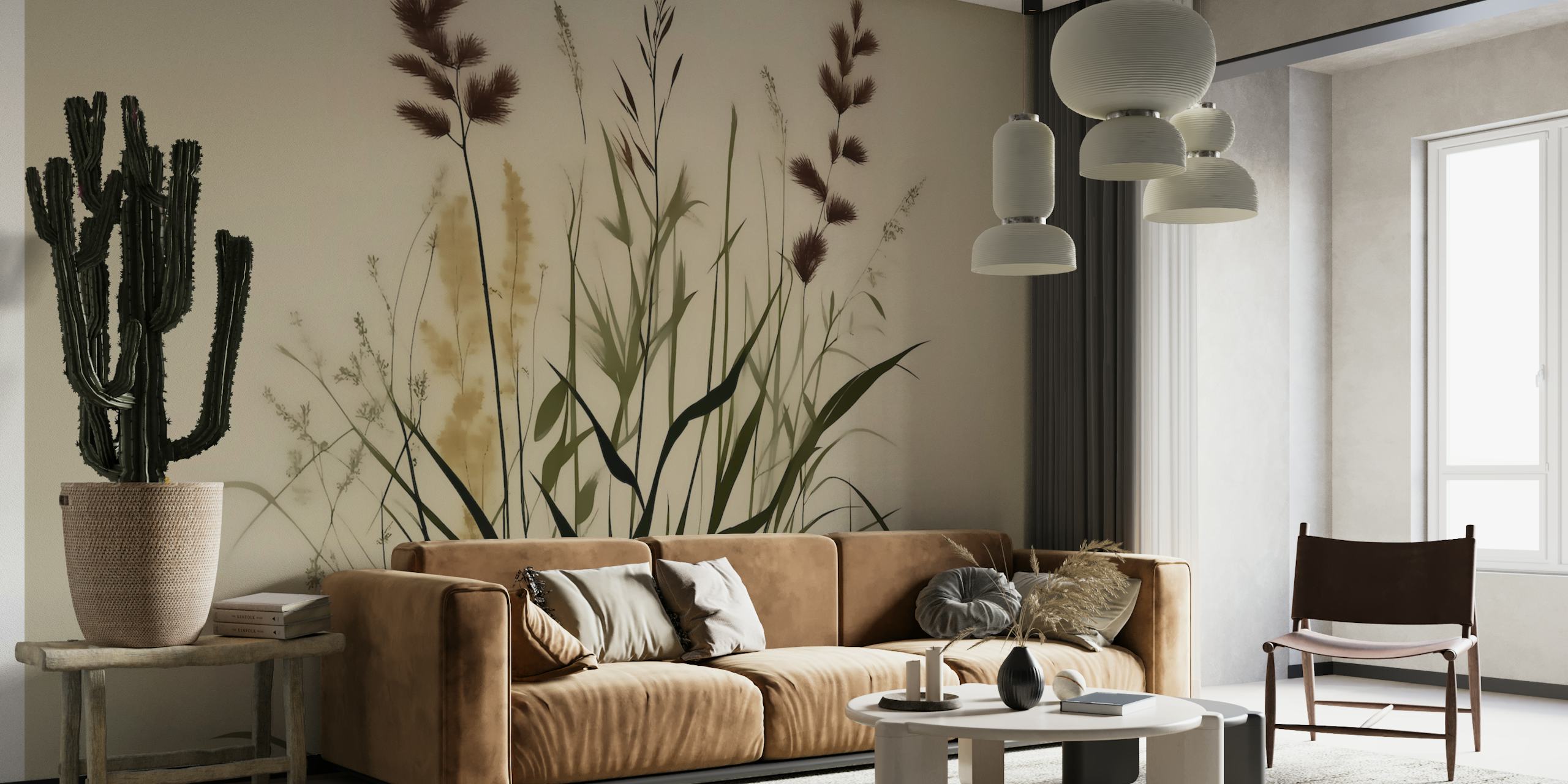 Scandinavian Japandi Floral wallpaper in a room
