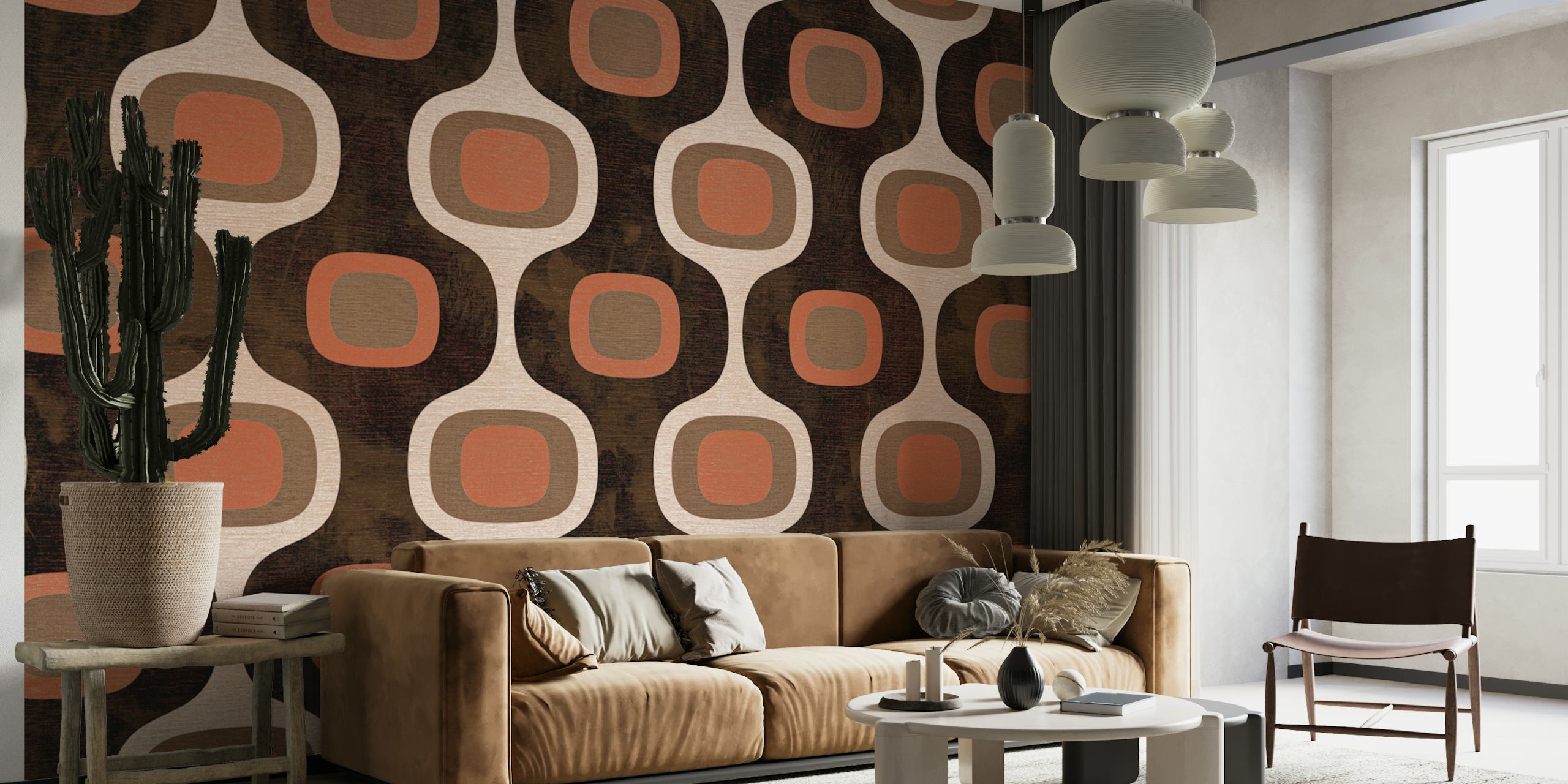 Mid-Century Linen Monochrome Brown wallpaper in a room