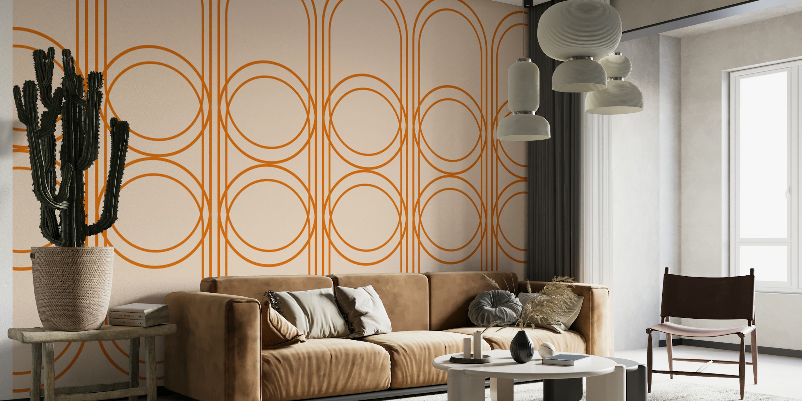 Peach Orange Vintage Pattern wallpaper in a room