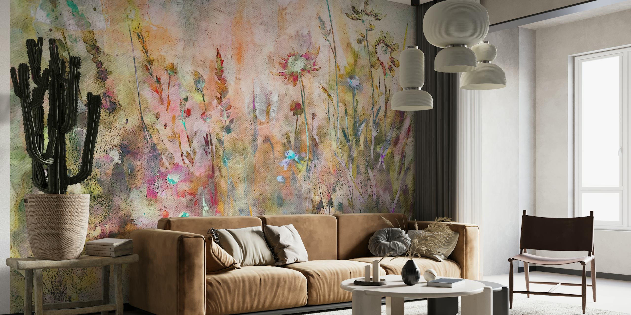 Akvarellimaalaus luonnonkukista pehmeällä väriyhdistelmällä