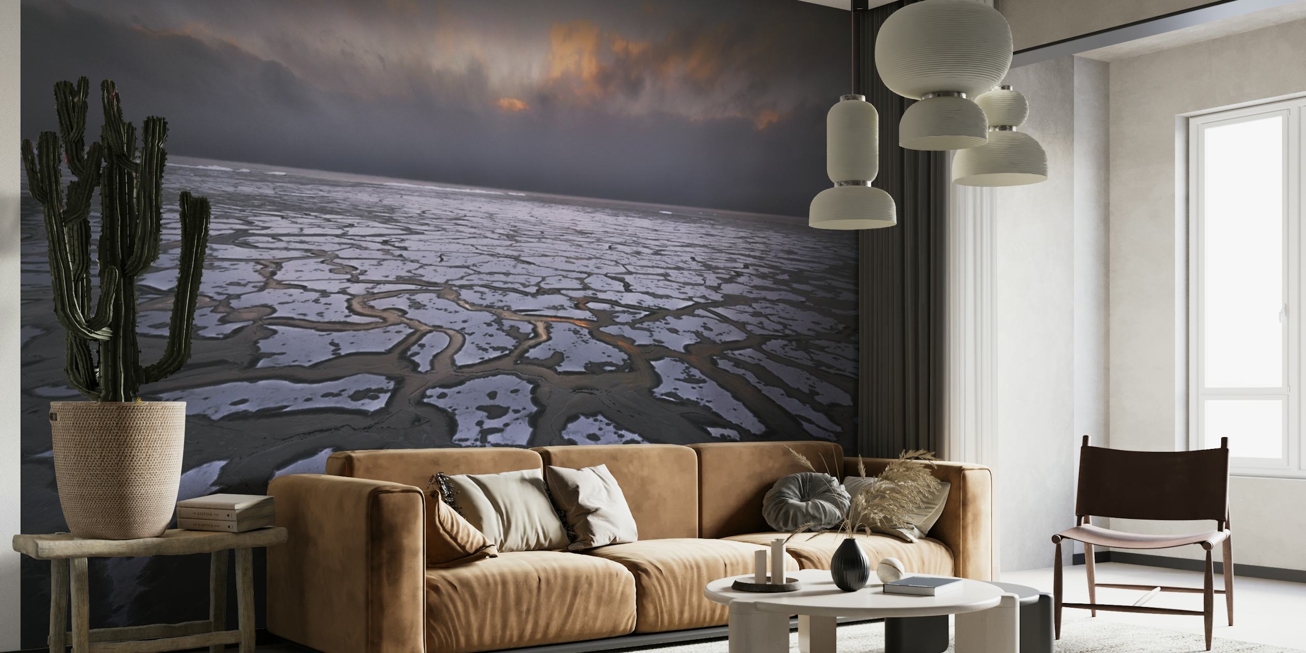 Coastal sunset with twilight hues and reflective tide pools wall mural