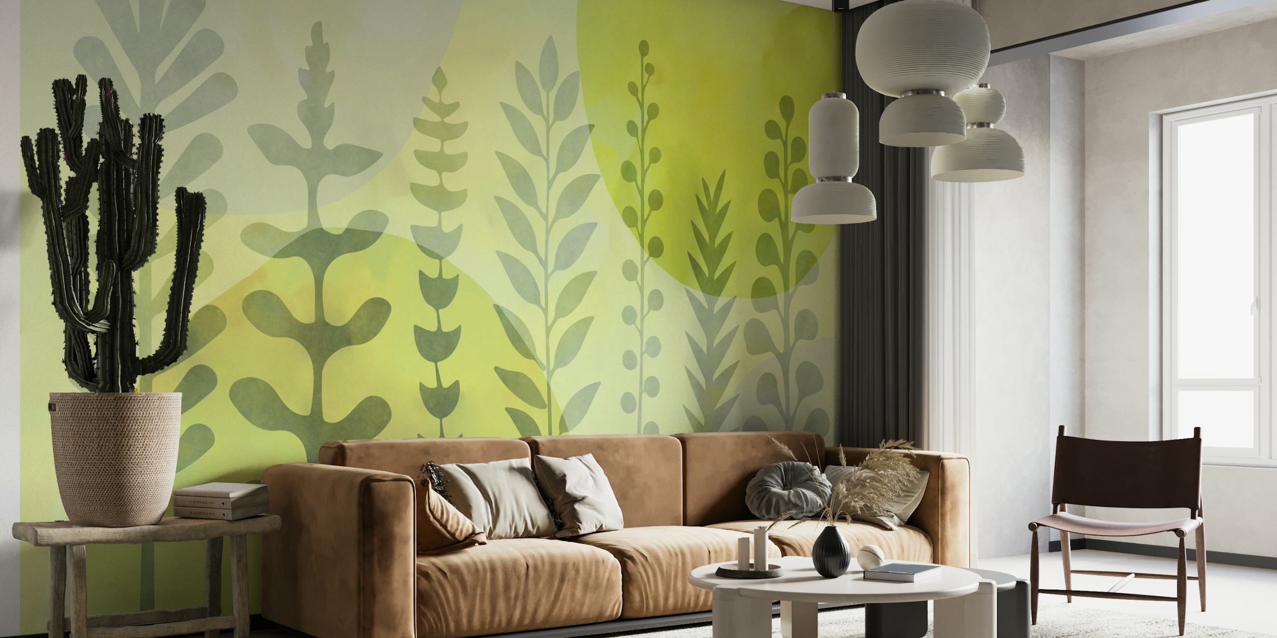 Whimsical Nature Shapes Lime Green wallpaper