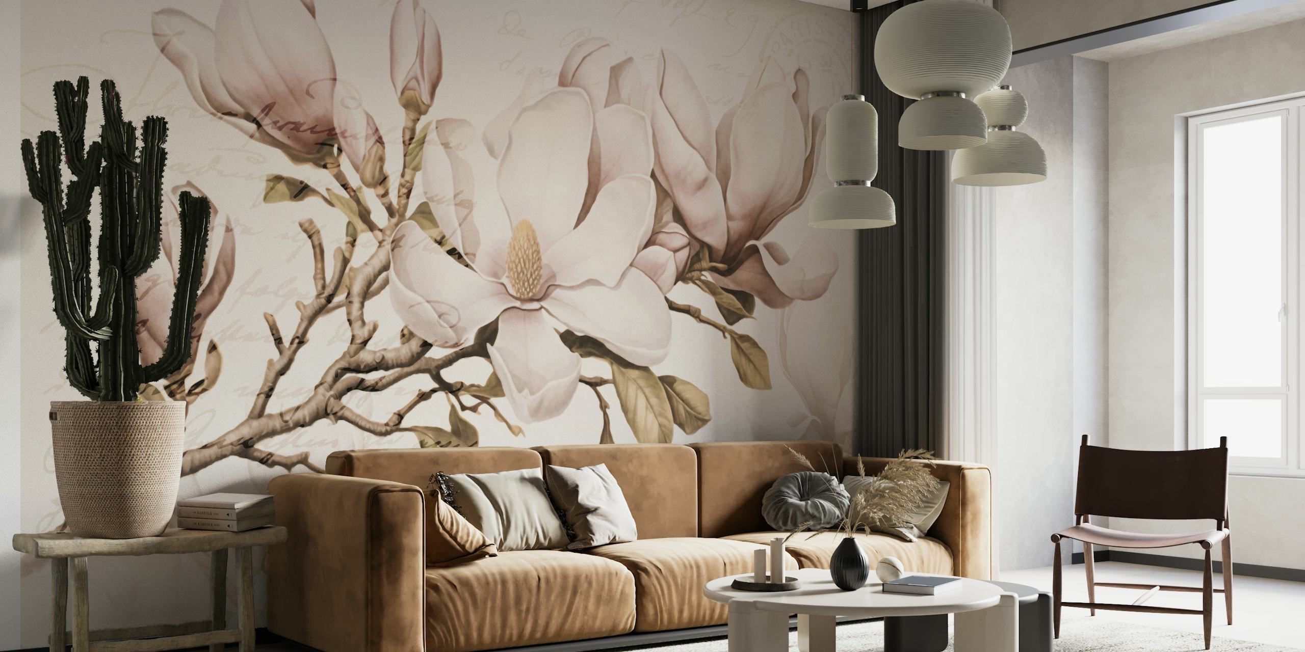 Magnolia Spring Romance carta da parati floreale in una stanza