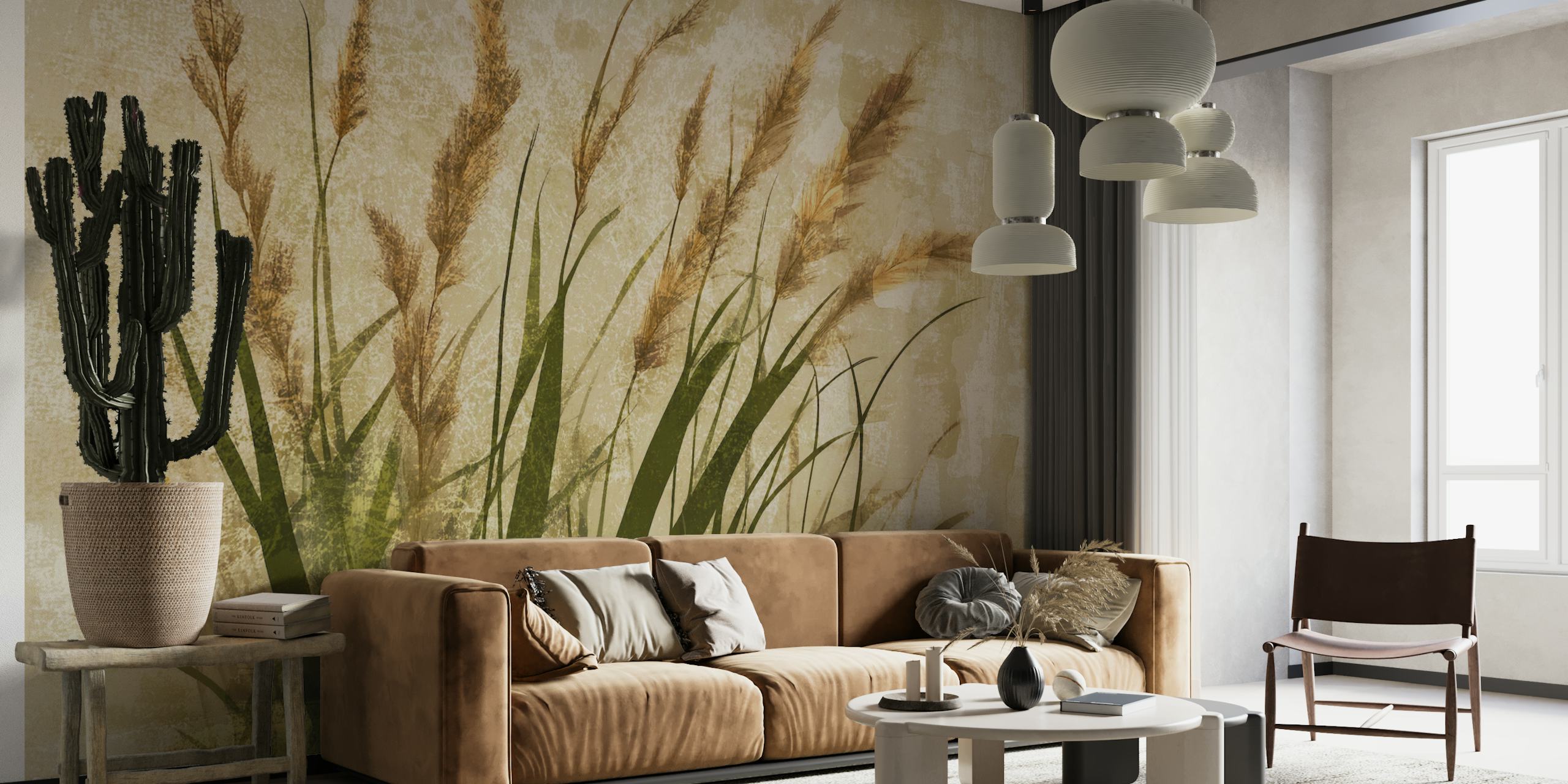 Papier peint herbe dans un cadre neutre
