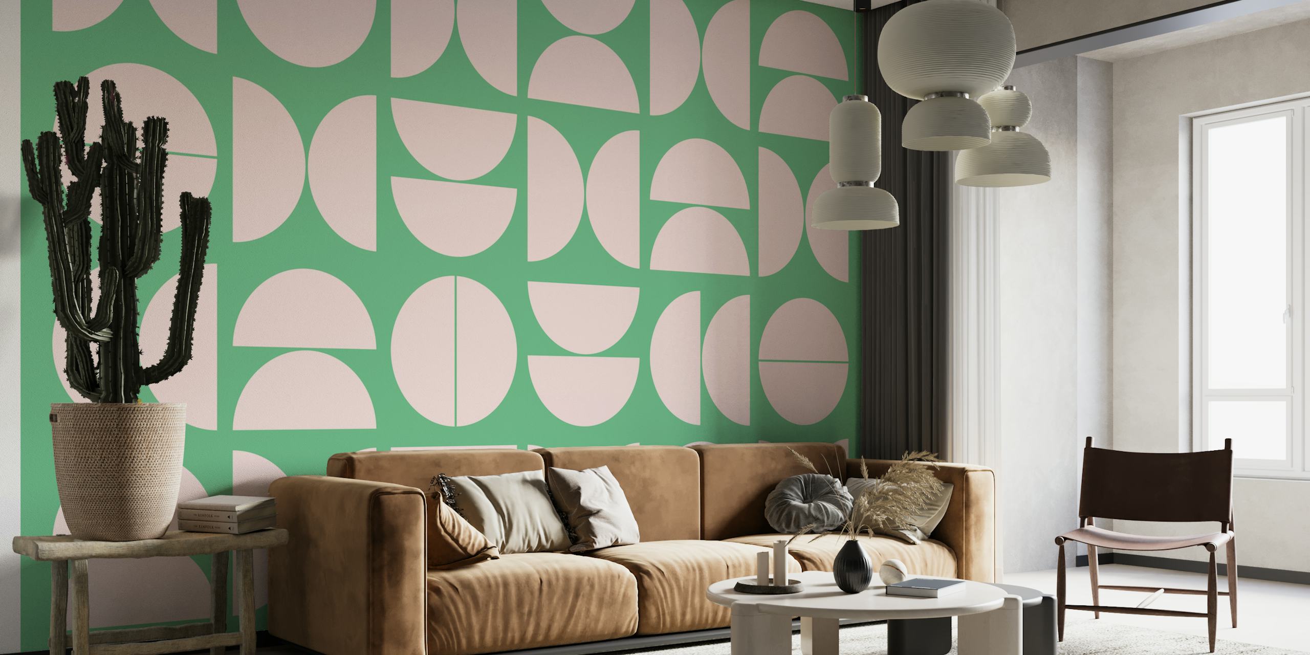 Papel de parede Mid-century modern em verde e pink