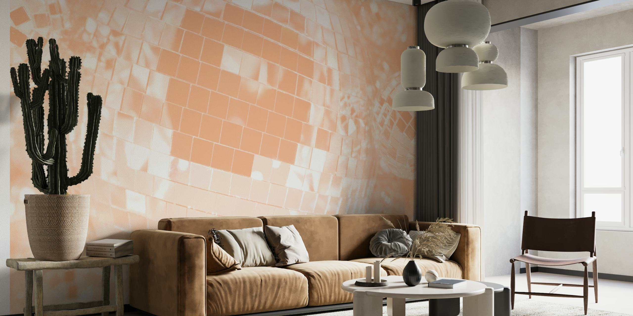 Retro disco ball design in peach color wallpaper