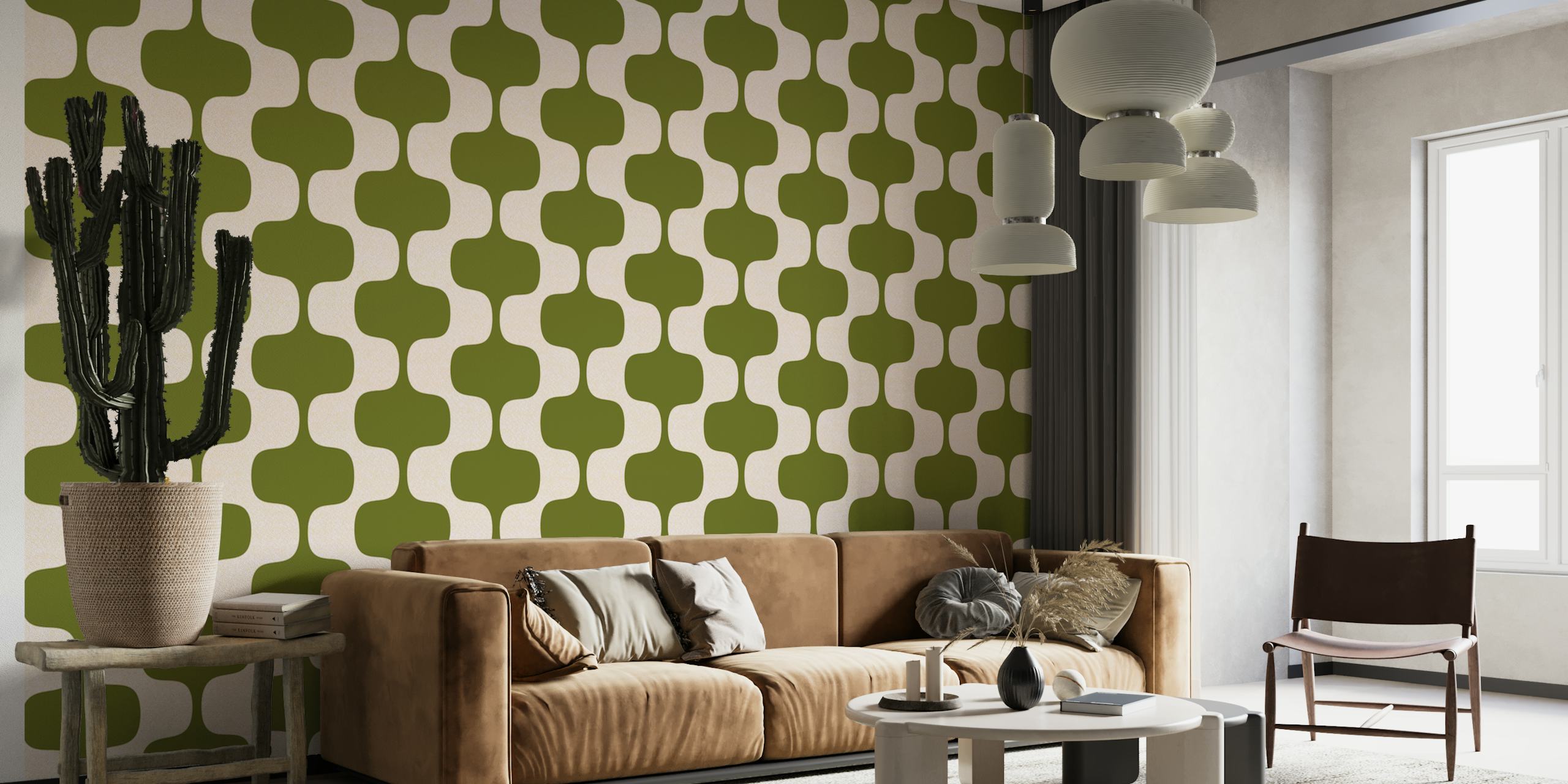 Luxurious green wave stripes pattern wall mural