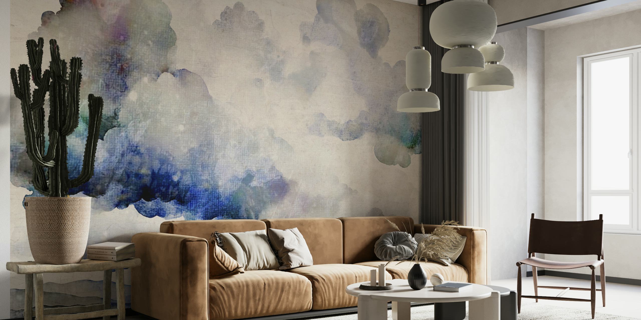 Grunge Clouds tapetti tyylikkäässä huoneessa