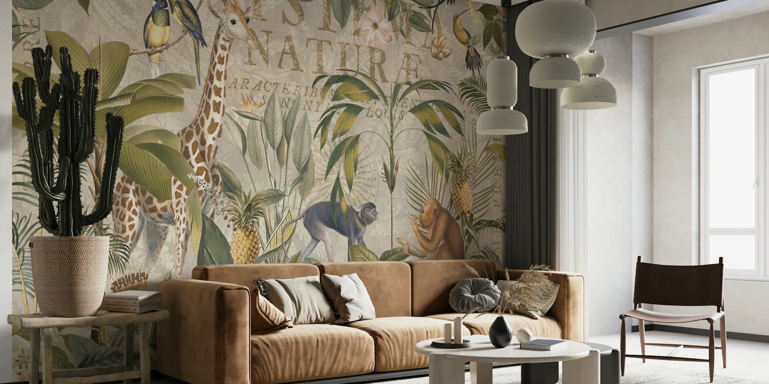 Nostalgic jungle wallpaper with wild animals