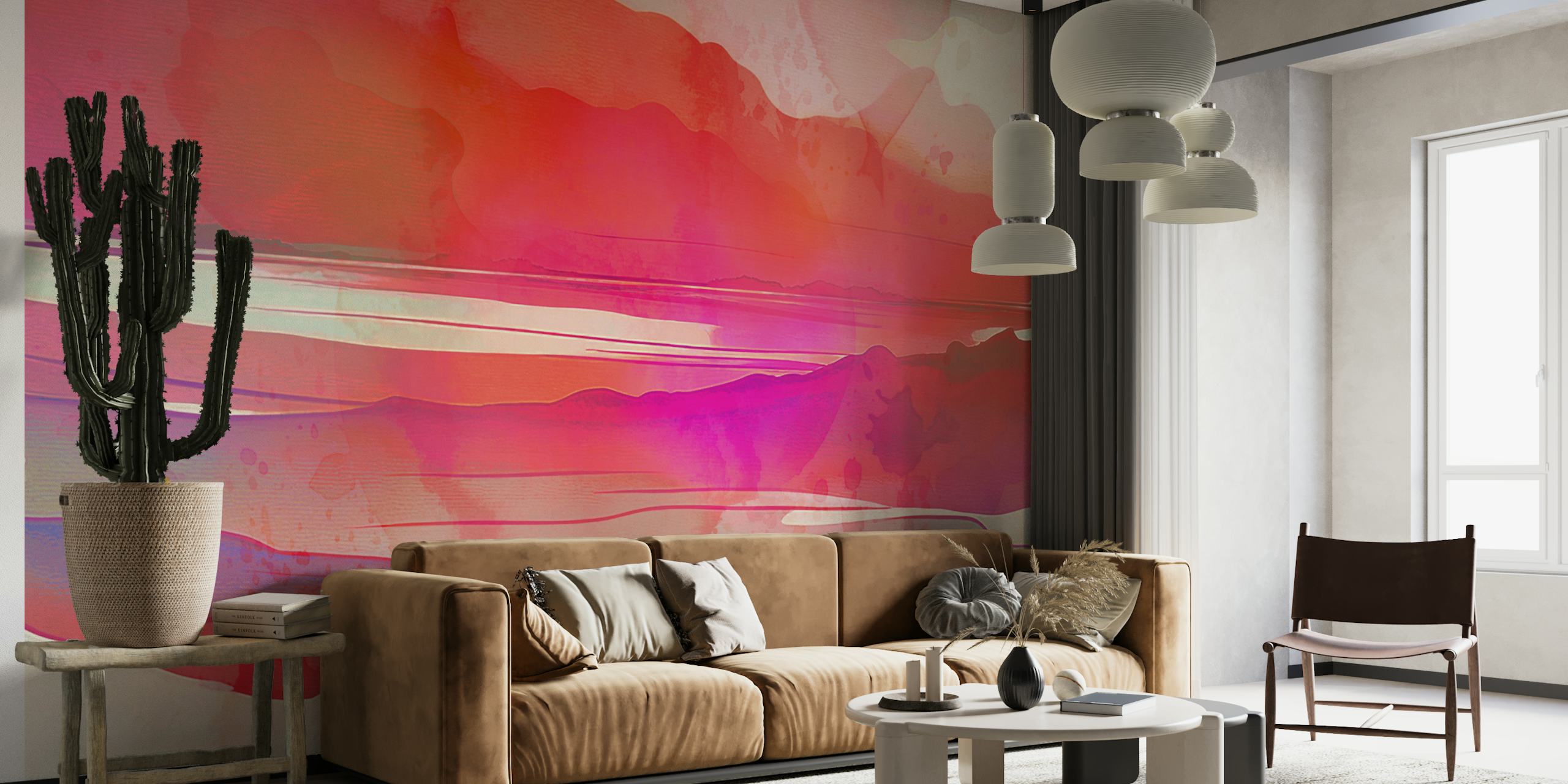 Coral Orange Watercolor tapetti huoneessa