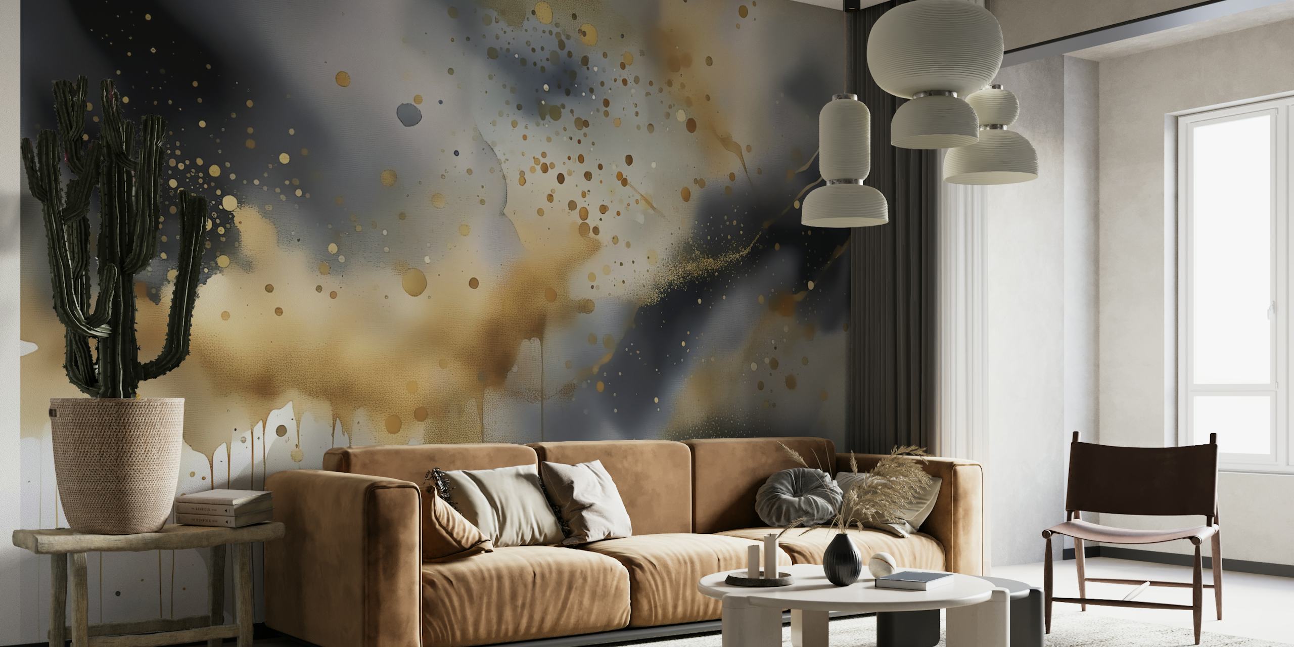 Abstract marble wallpaper in black, grey, and gold hues