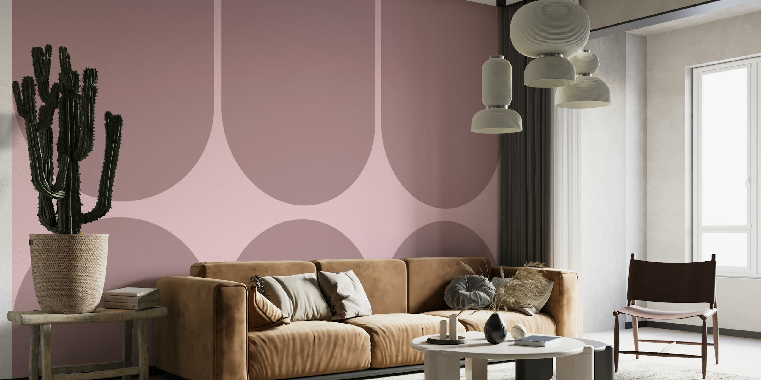 Boho Mid-Century geometrische vormen muurschildering in pastelkleuren
