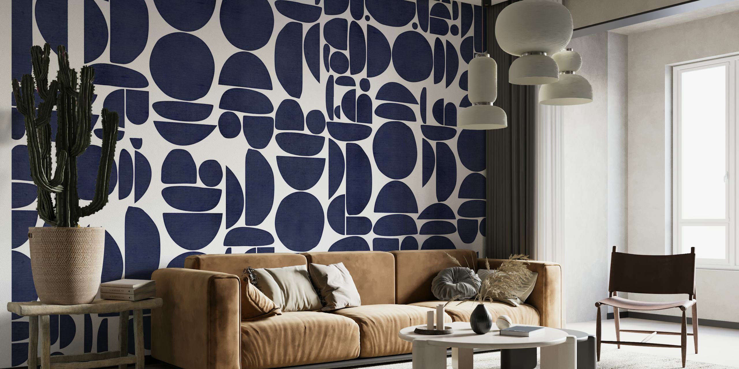 Bauhaus Blue Canvas Texture Cutout Geo tapet i rum