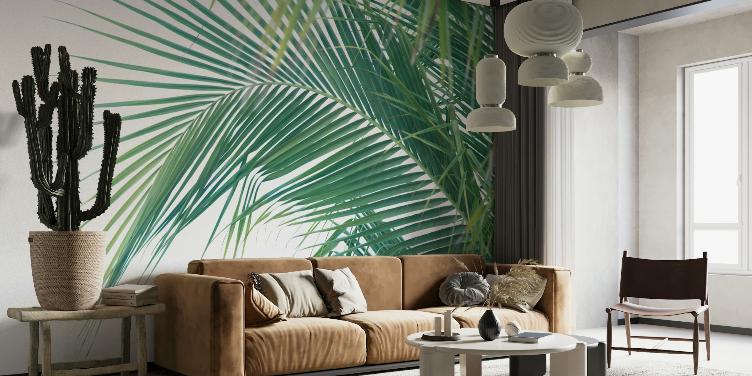 Green tropical palm leaf wall mural wallpaper