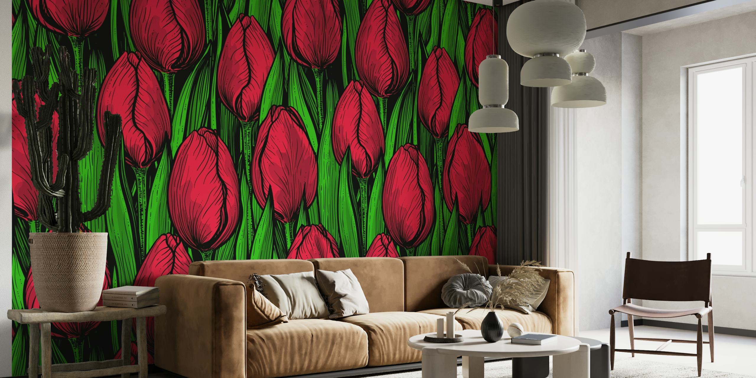 Red tulips behang
