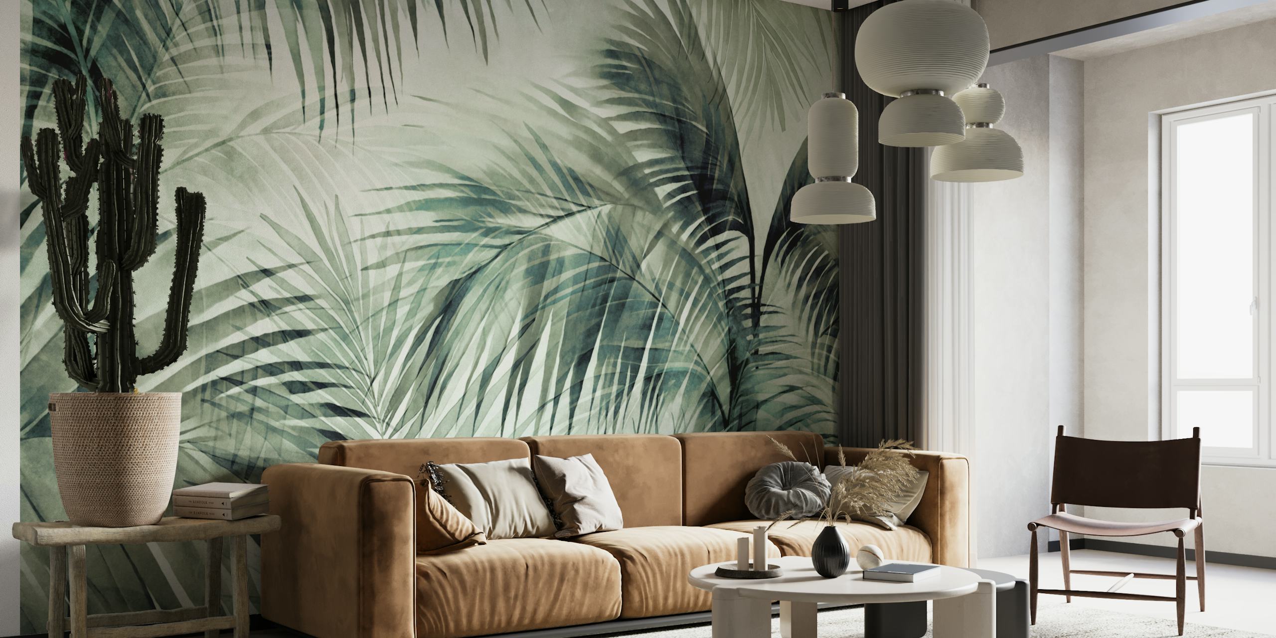 Tropical Palm Jungle Green wallpaper in a room