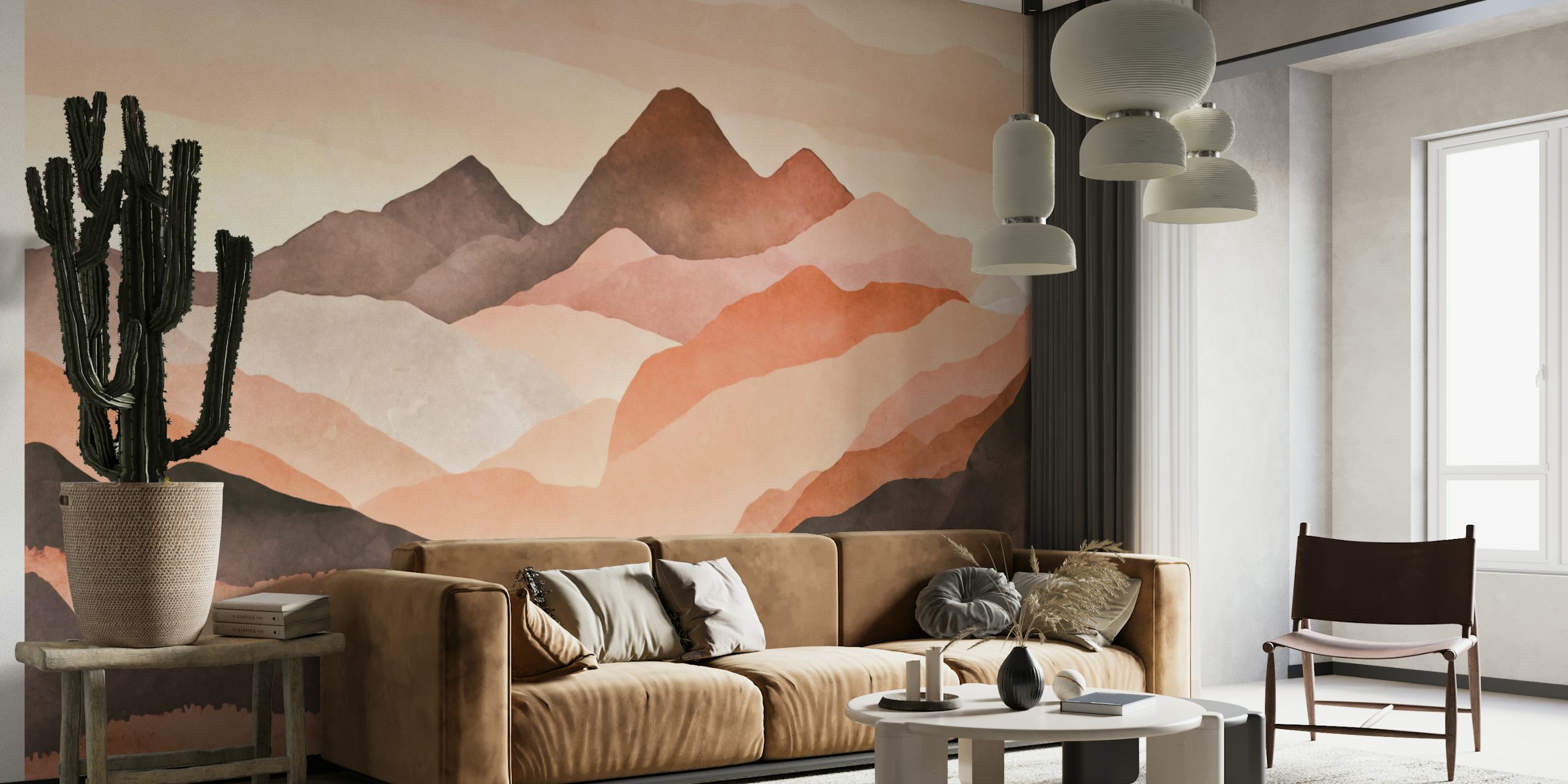 Peach Sunset Valley View wallpaper in a room
