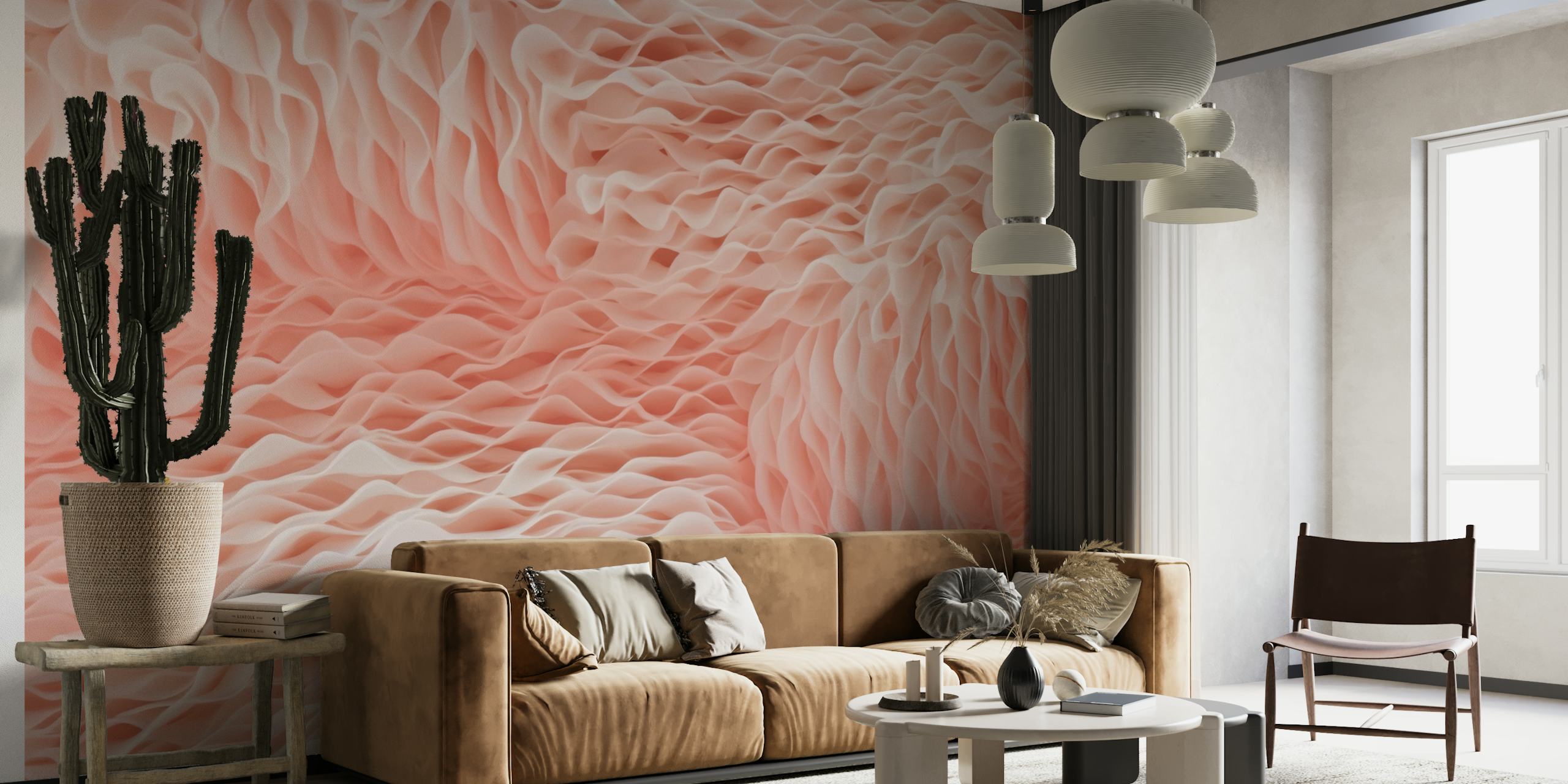 Intricate pink coral texture wallpaper in a room