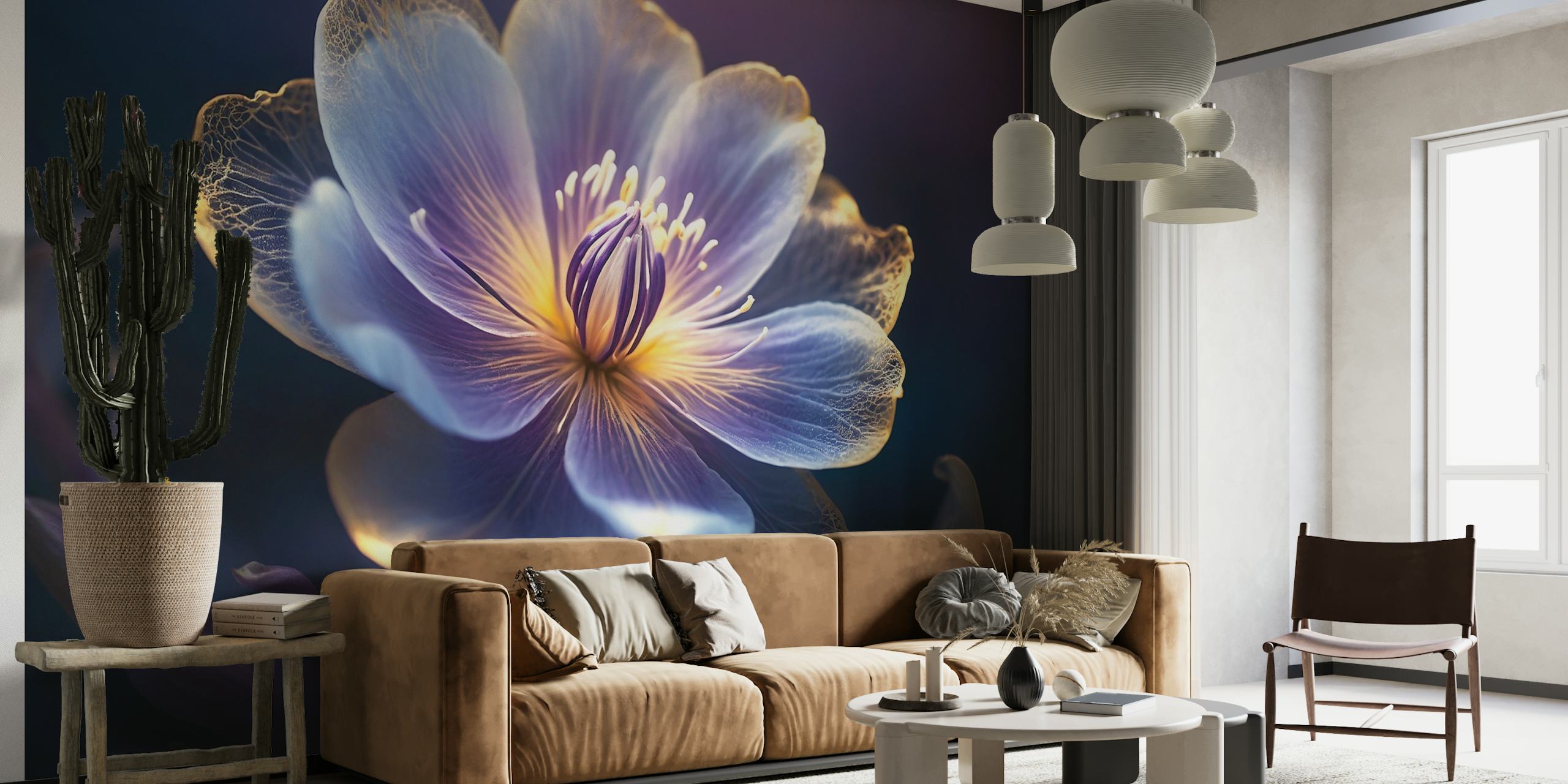 Dream purple and blue translucent flower tapet i et rum
