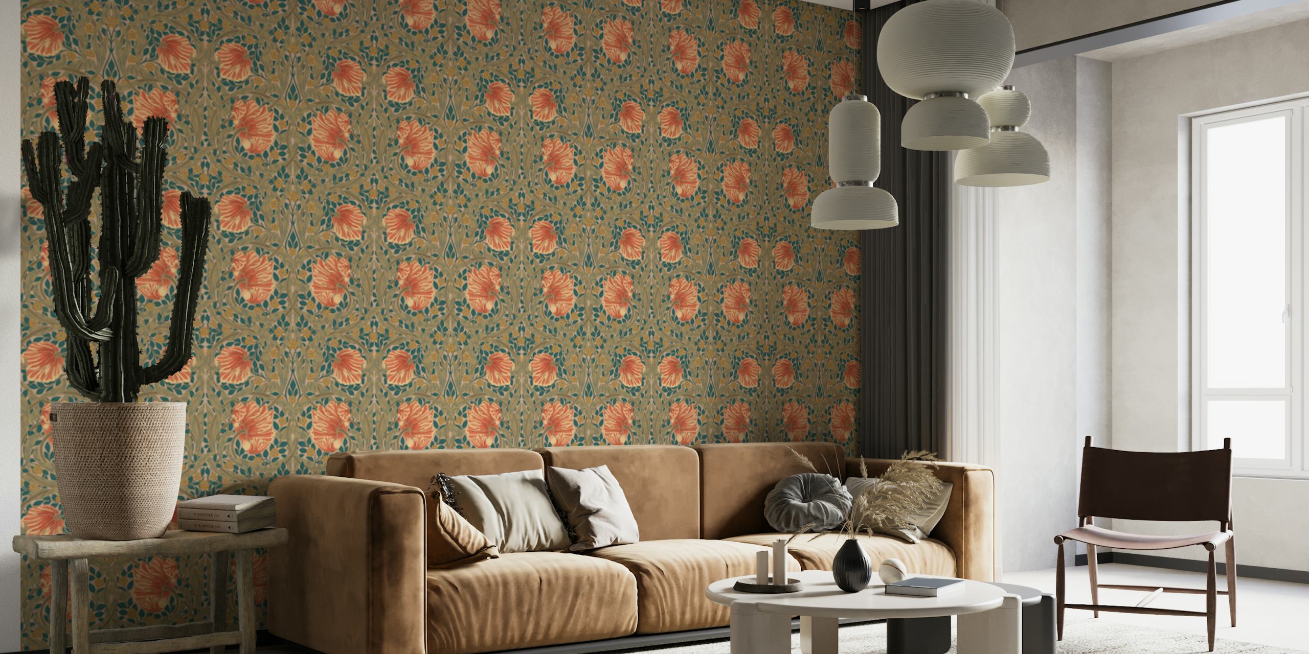 Floral wallpaper in a room setting