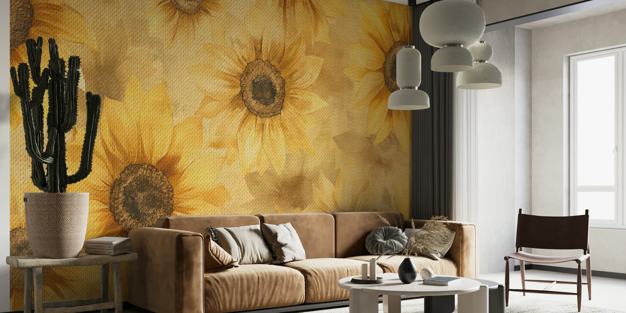 yellow sunflower floral wallpaper with watercolor style