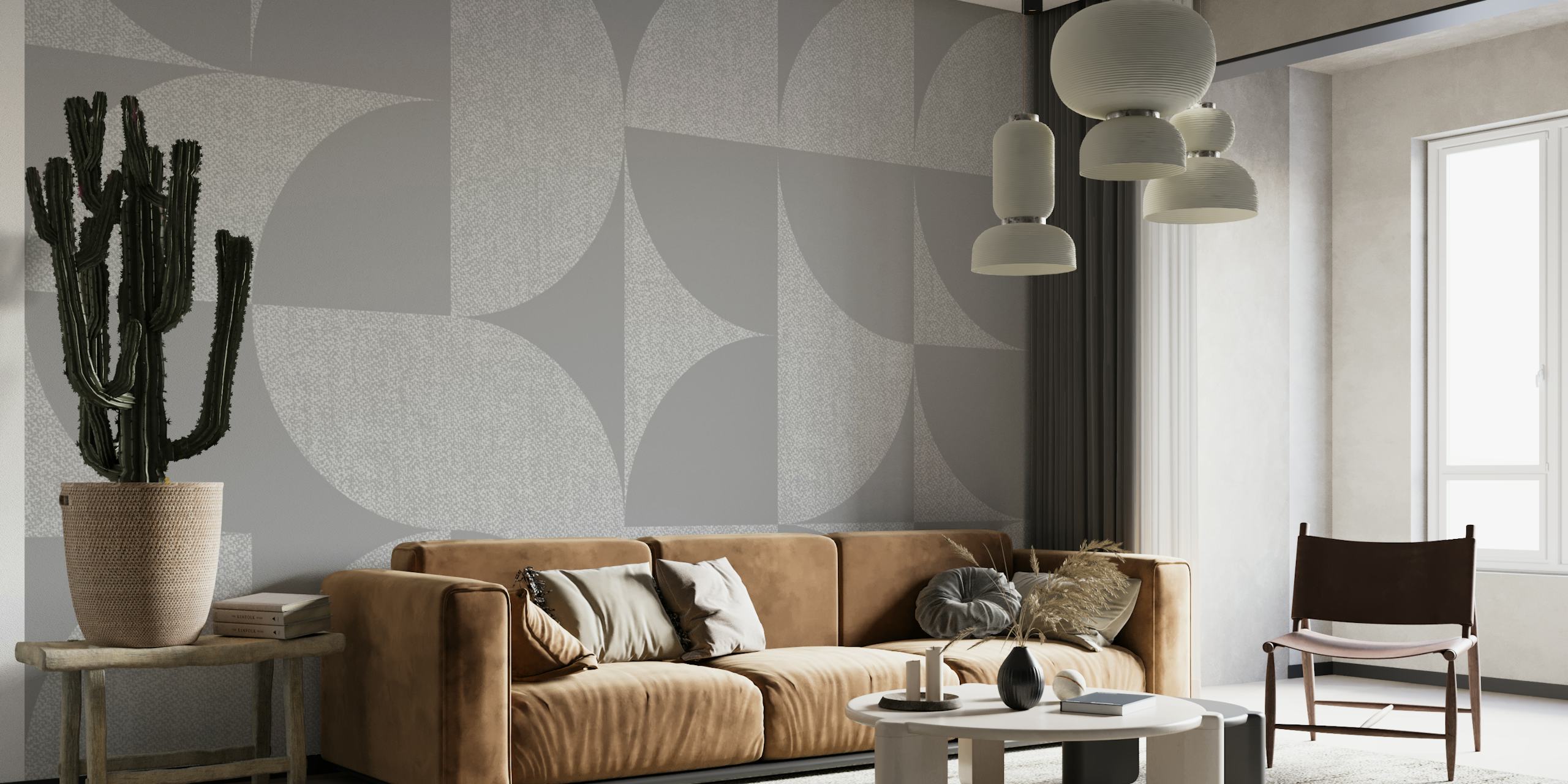 Mid-Century Muted Geo Grey tapet i ett rum