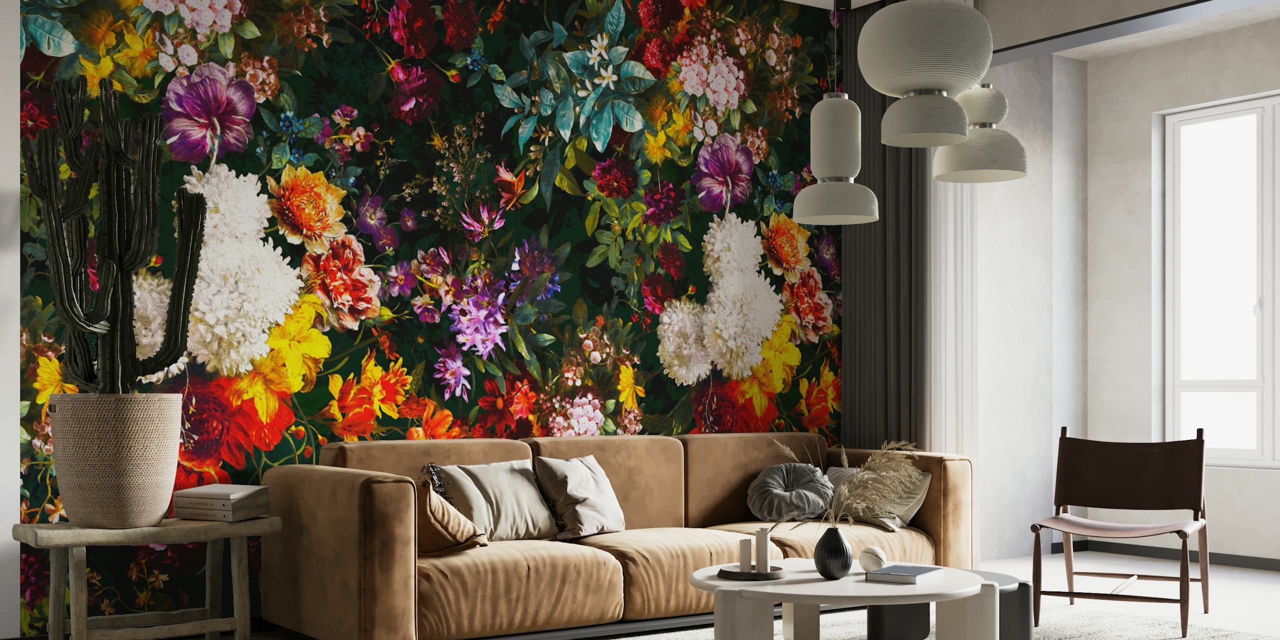 Kukkaistapettisuunnittelu huoneessa