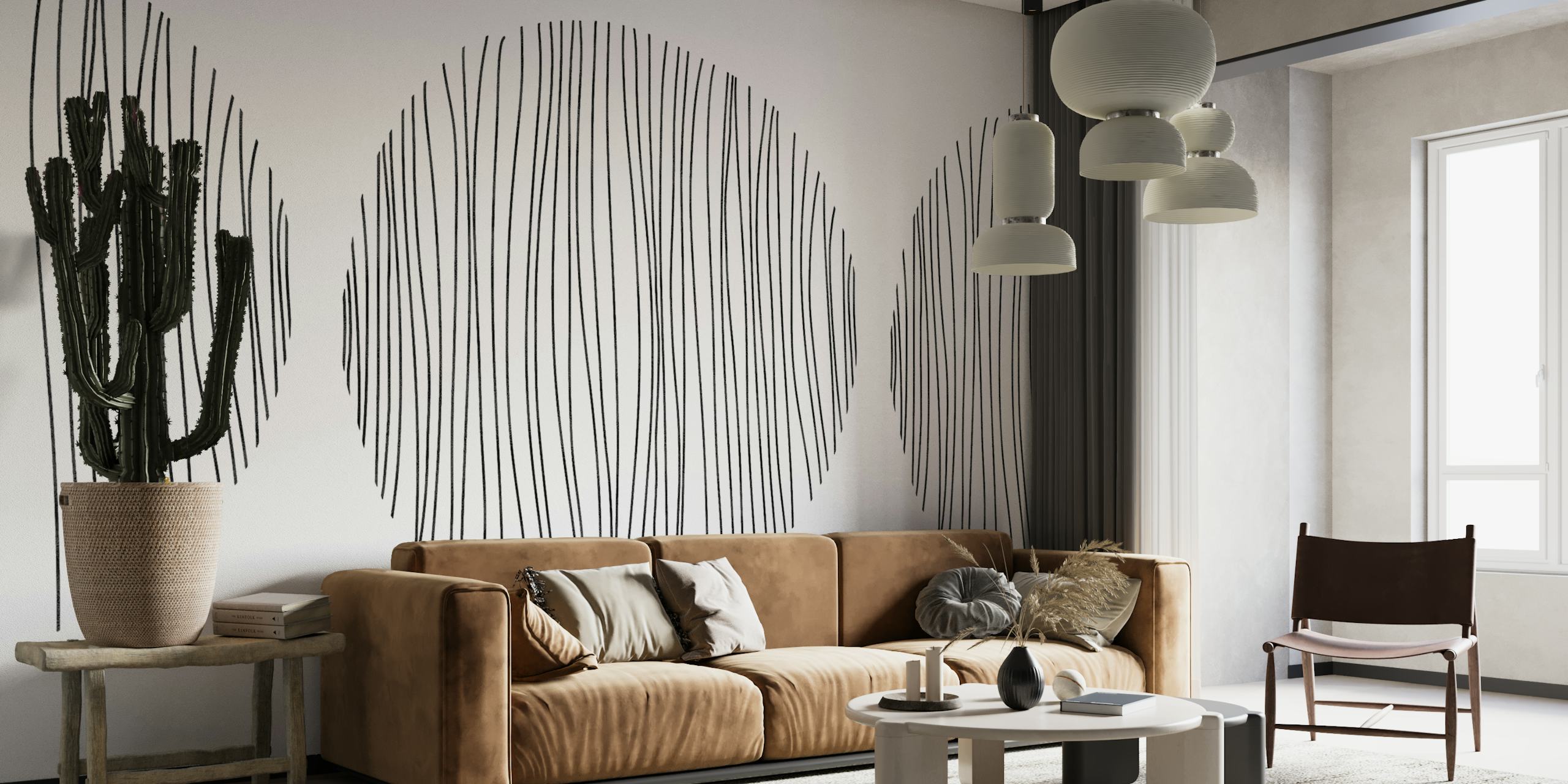Black tribal circle lines pattern wallpaper