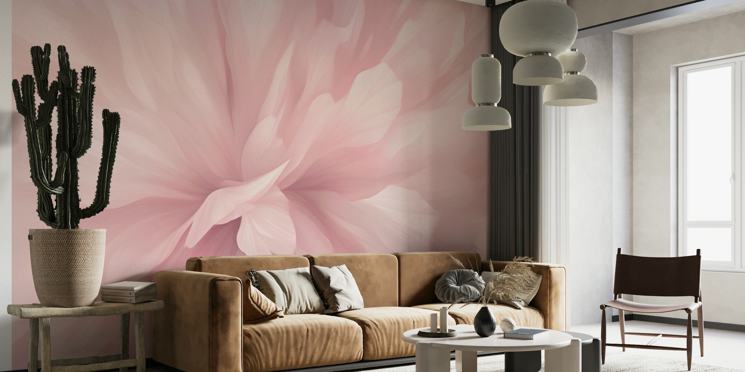 Abstract flower shapes in soft pink tones wallpaper